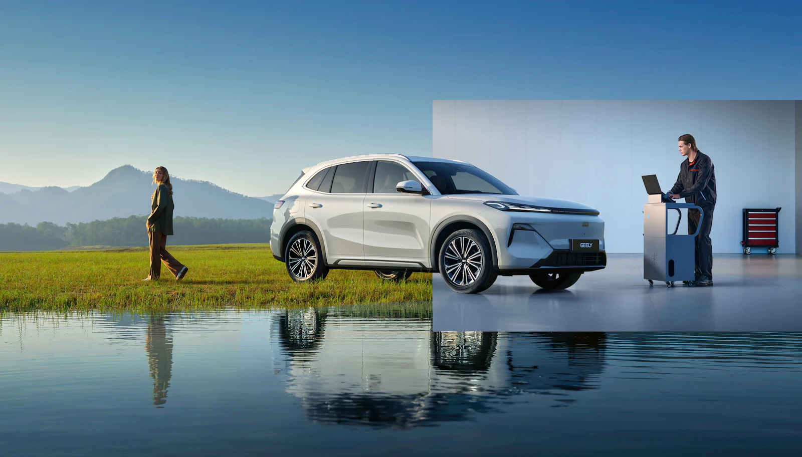 Geely SUV am See – Familie beim Ausflug