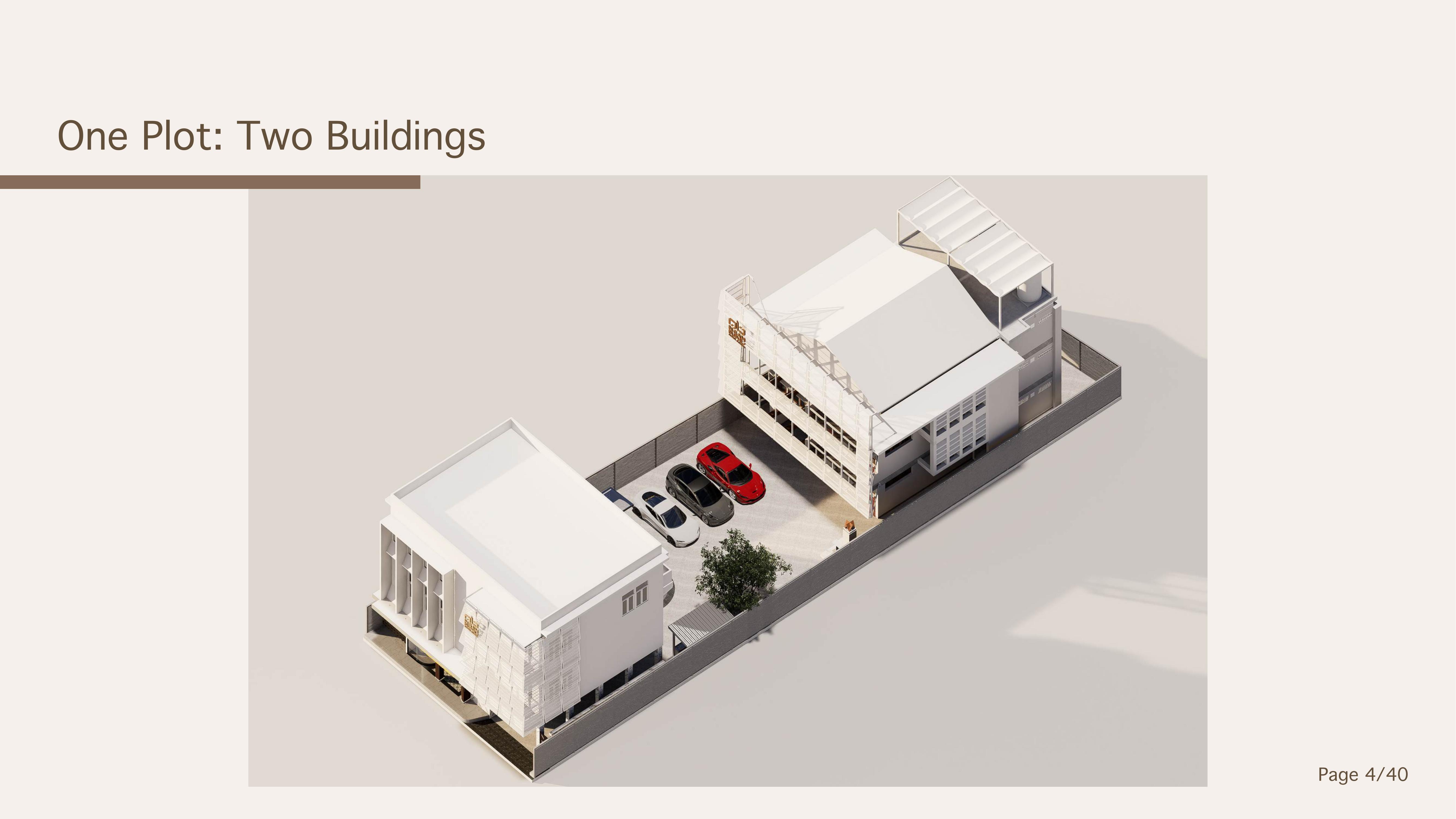 Axonometric diagram of 12 Ngam Duphli showing the Back Building and Front Building as two separate standalone structures on one plot