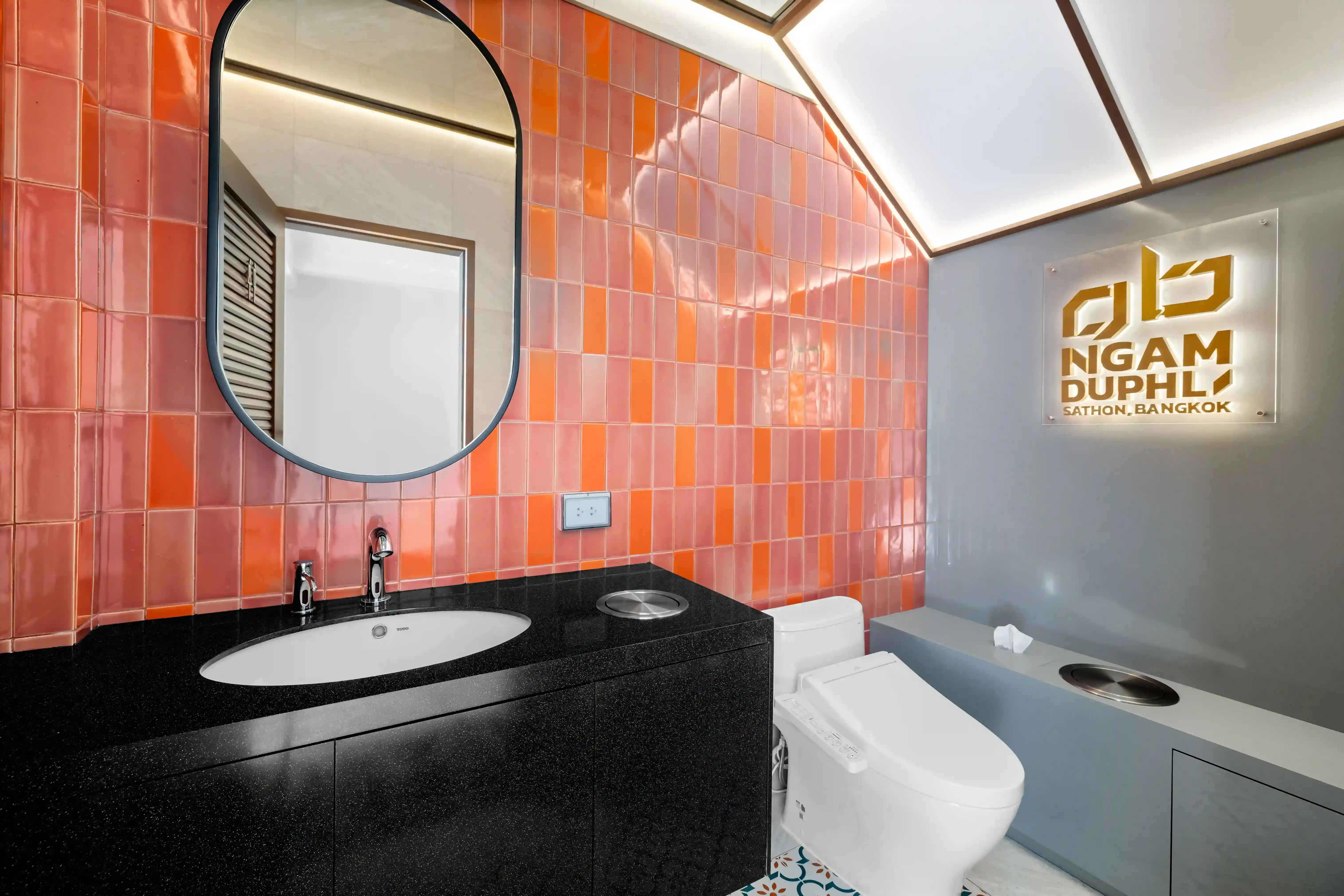 Common toilet interior, terracotta tile