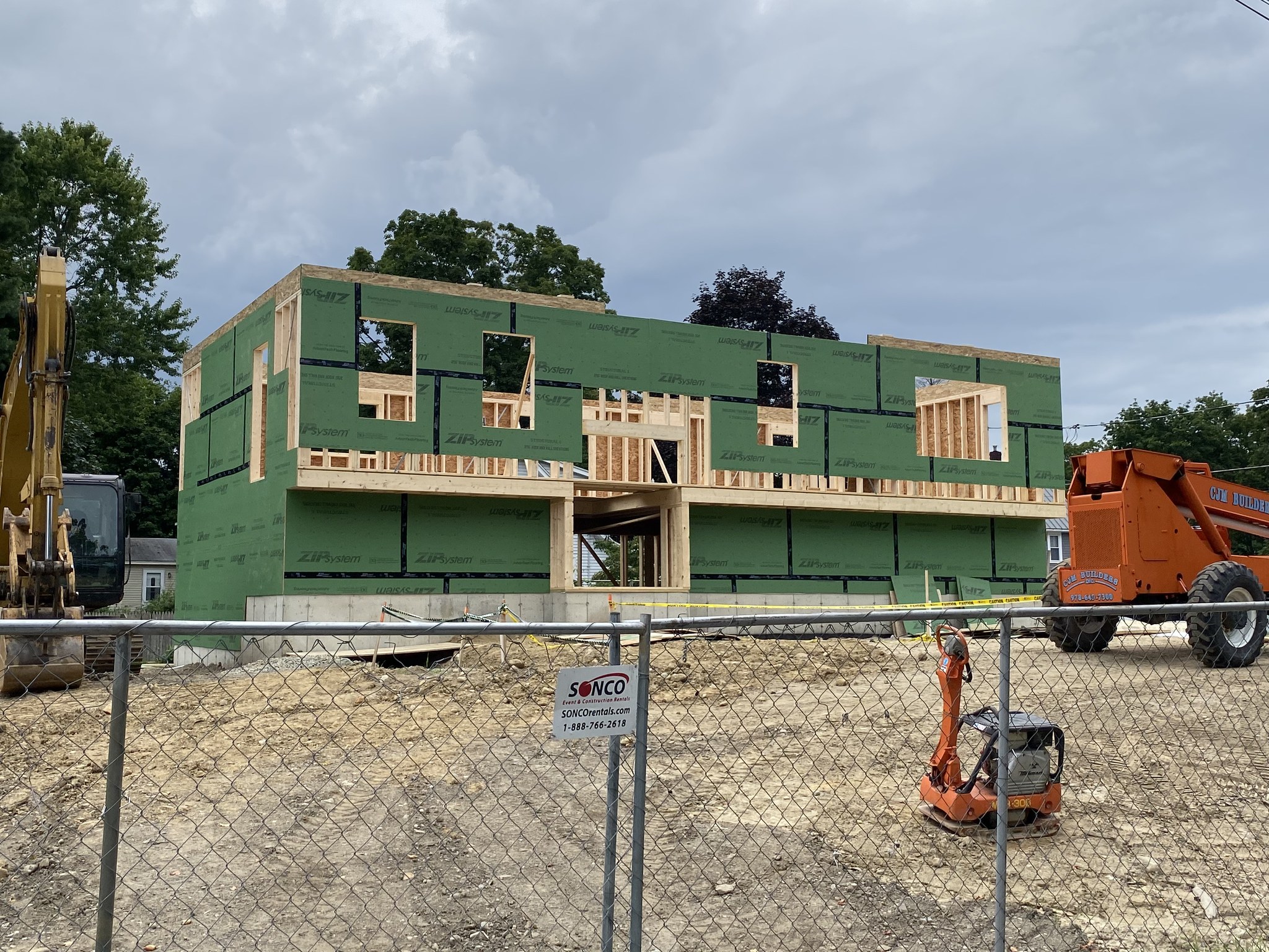 Two-story framing dried in with ZIP System sheathing, Wilmington new construction