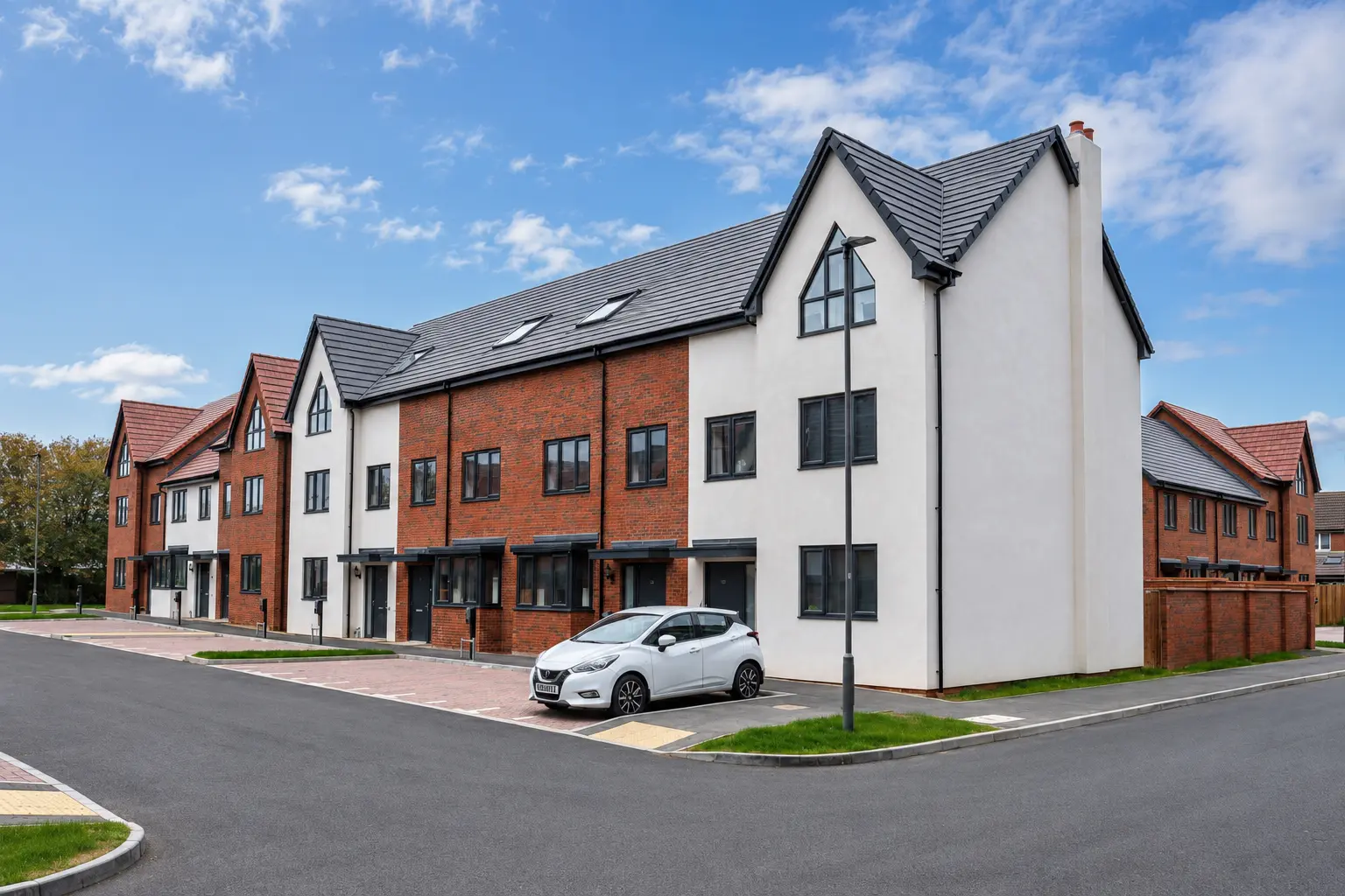 Homes and landscaped street at Eighth Avenue, Aylesbury