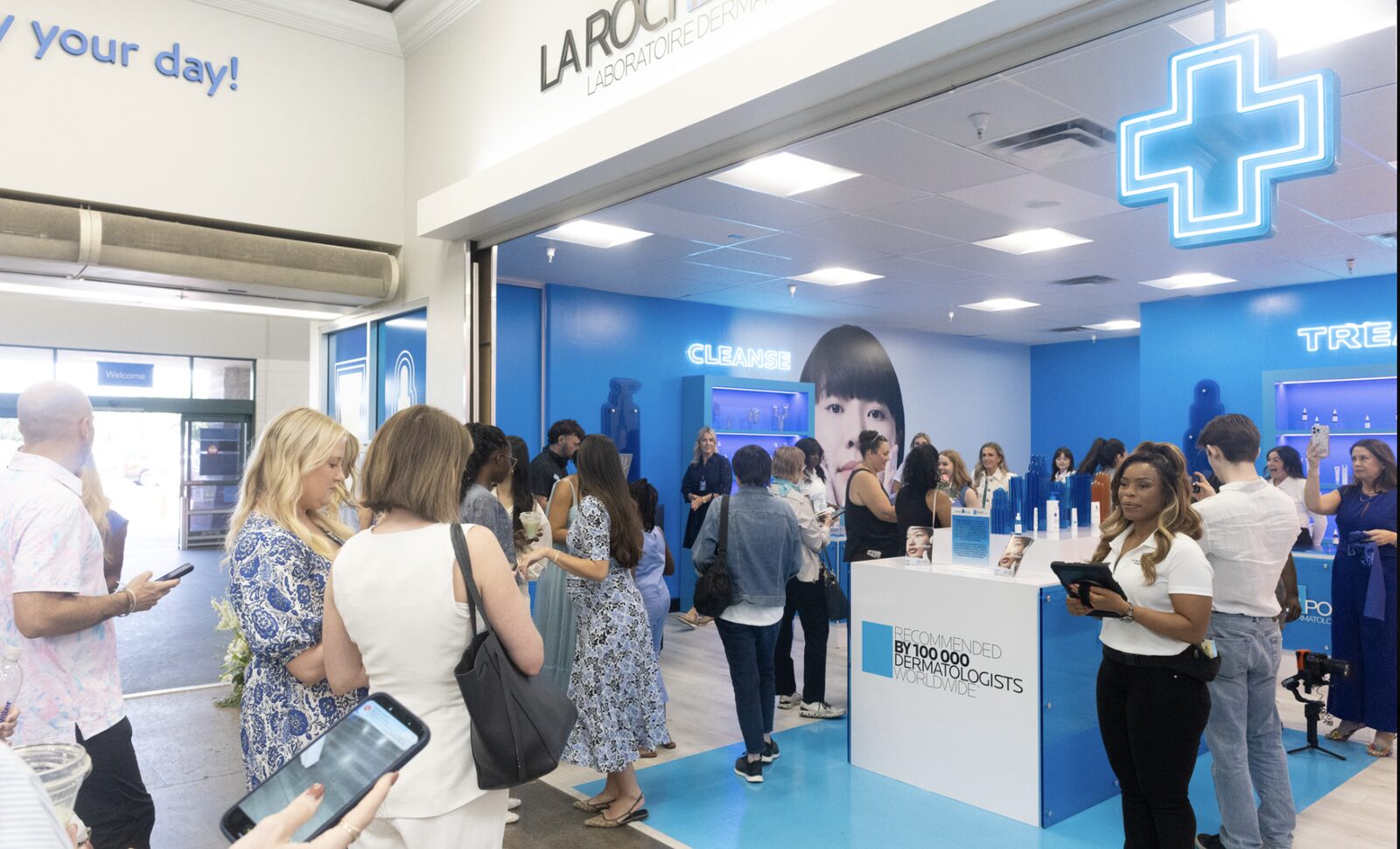 Shoppers crowding into a La Roche-Posay pop-up shop built by RSM&