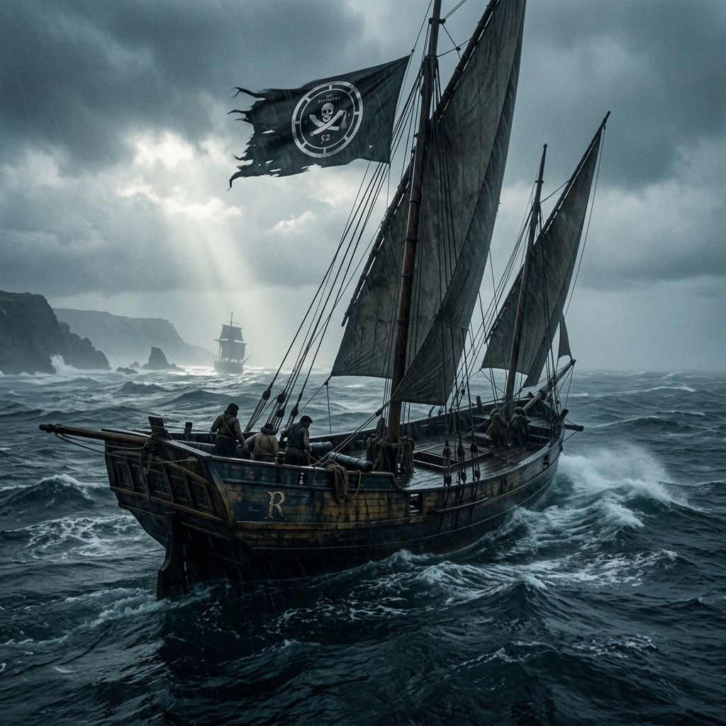 a sloop nearing some islands at dawn