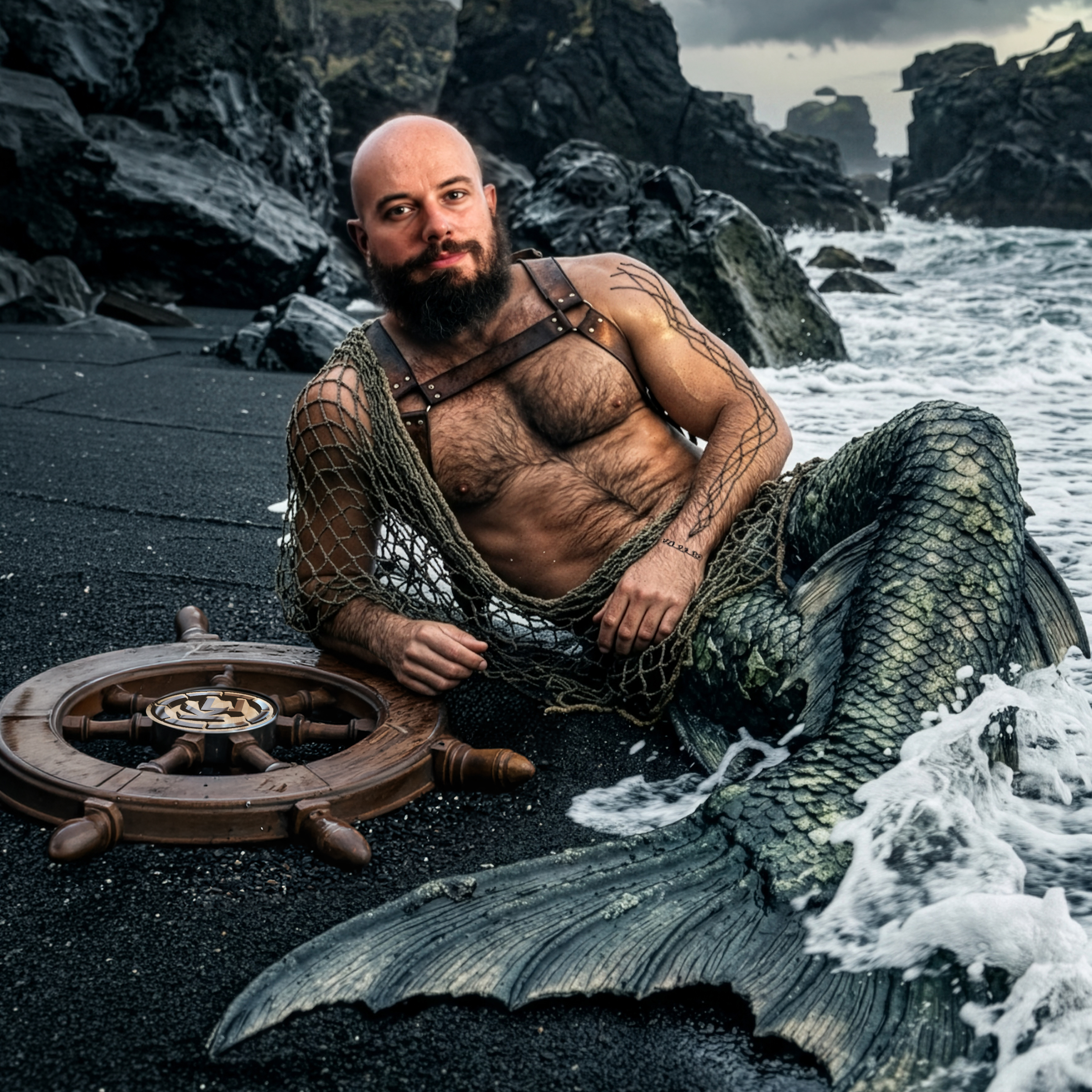 merman perched ashore