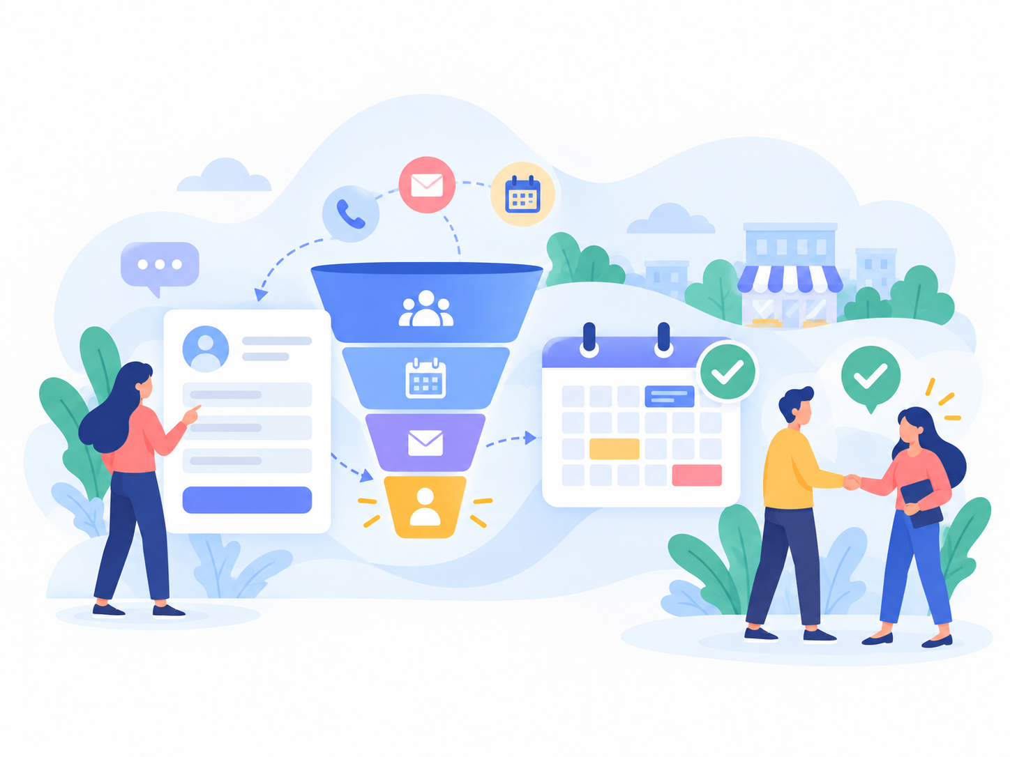 Illustration of turning customer inquiries into booked appointments and confirmed customers