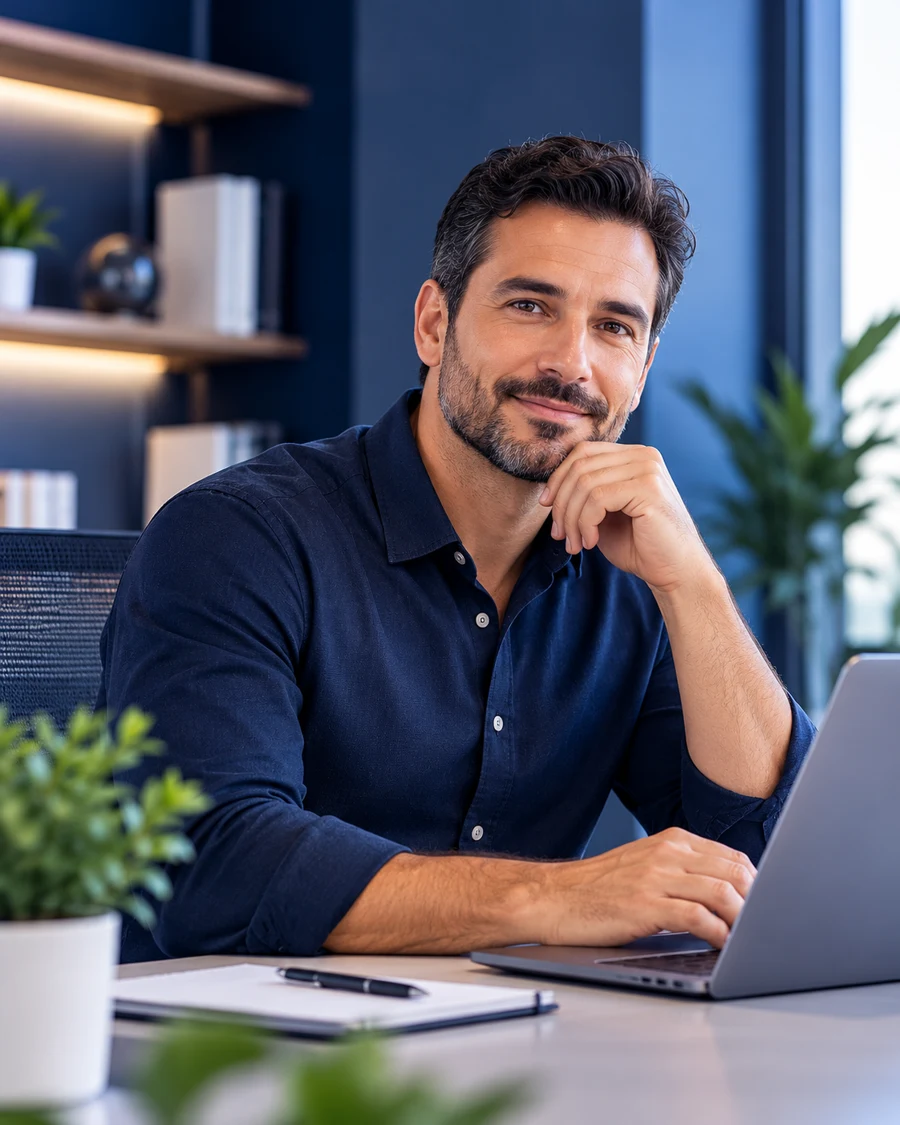 Professional man considering common questions about local business marketing services