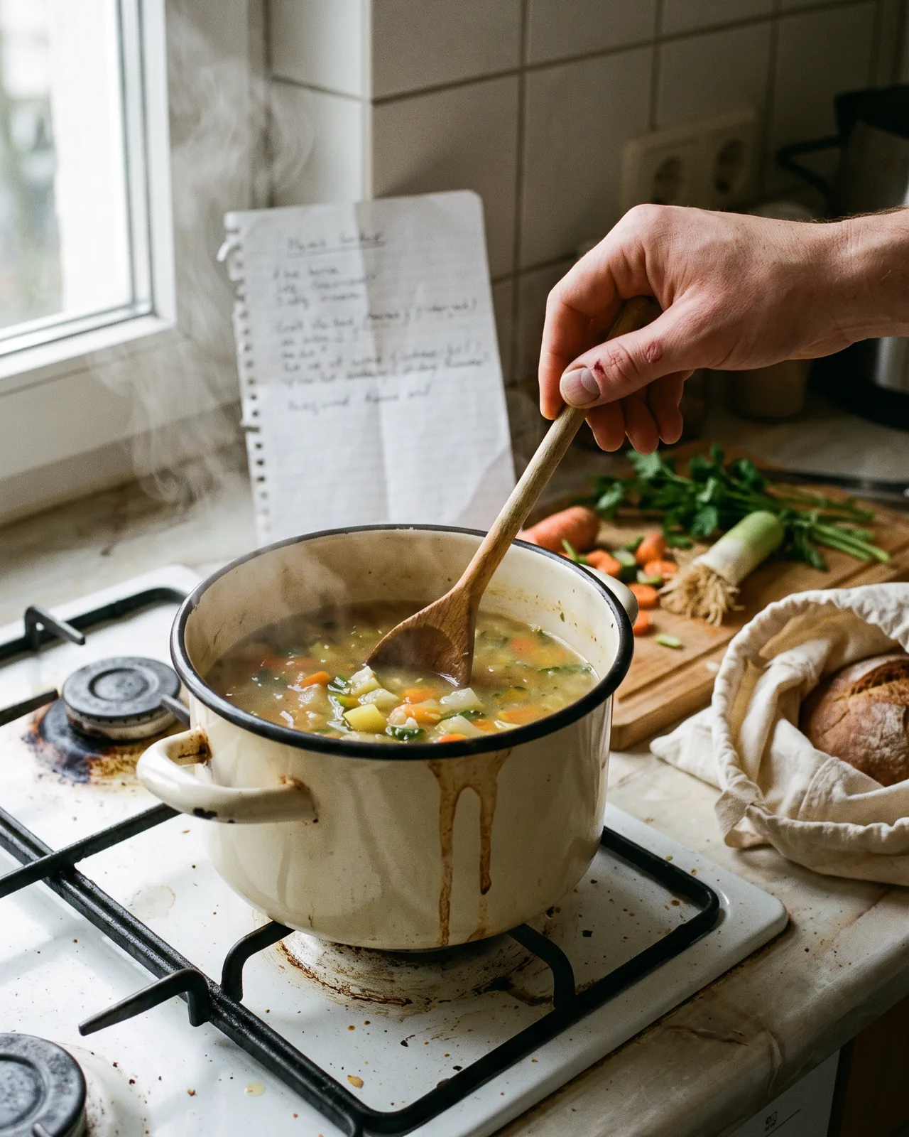 Gemüsesuppe wird frisch auf dem Herd gekocht