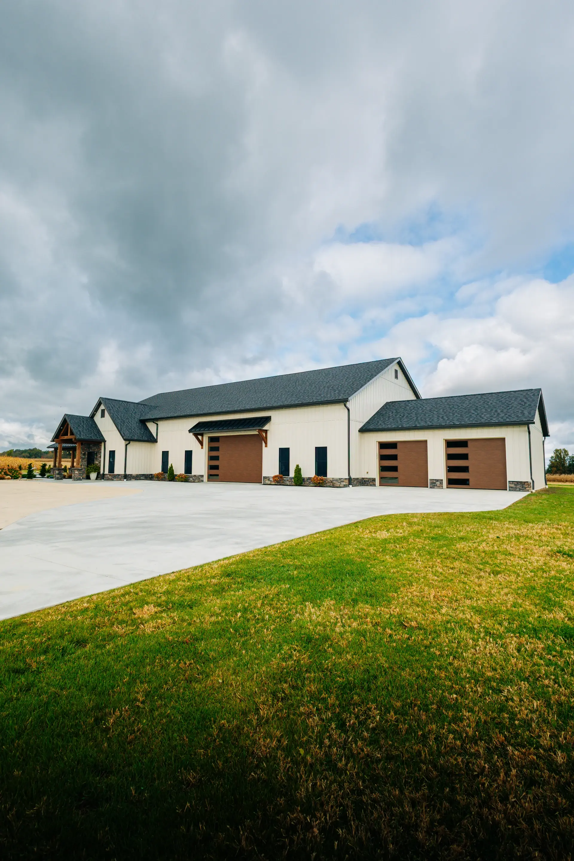 modern home with three garage doors