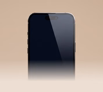 Front view of a sleek black smartphone with a blank screen on a beige background.
