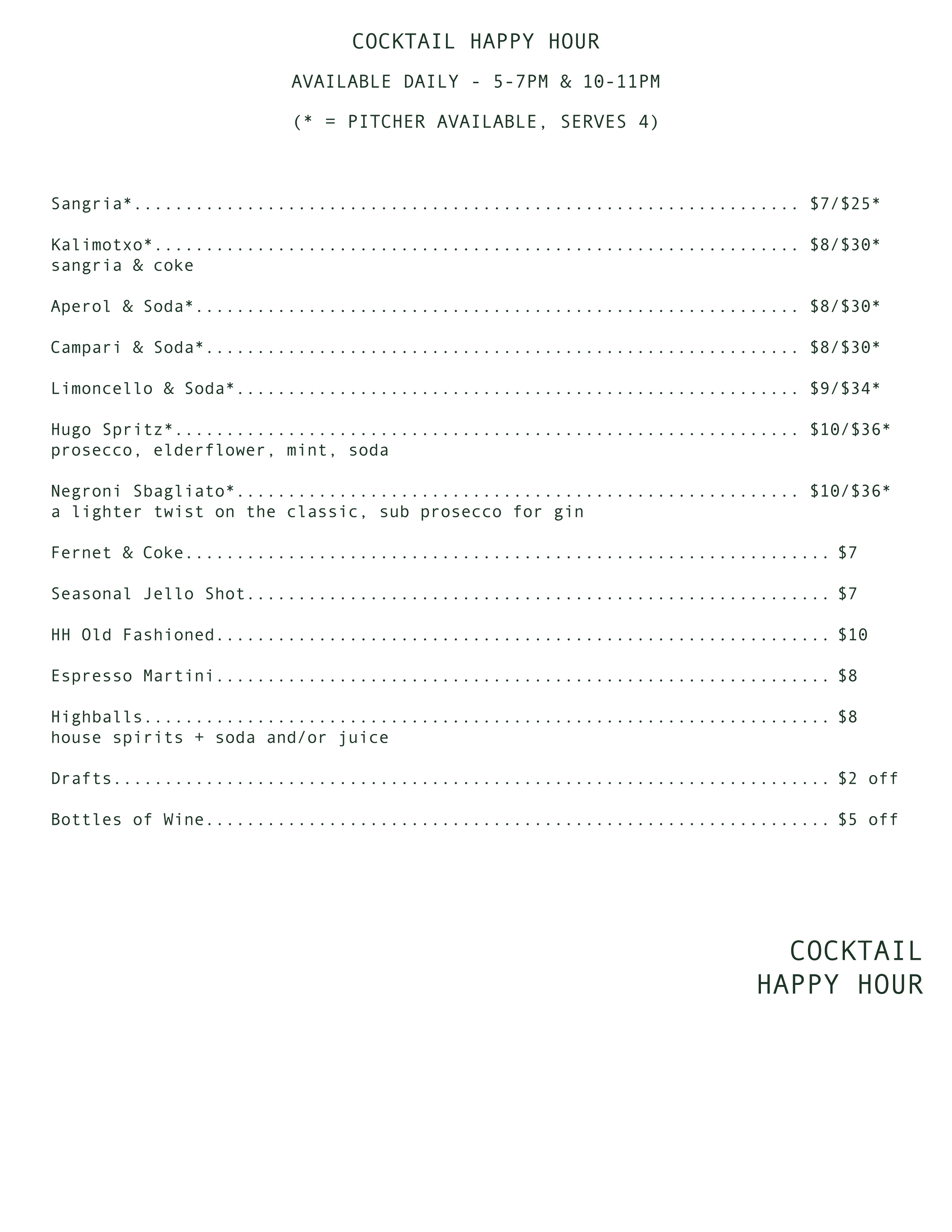 Happy Hour Menu