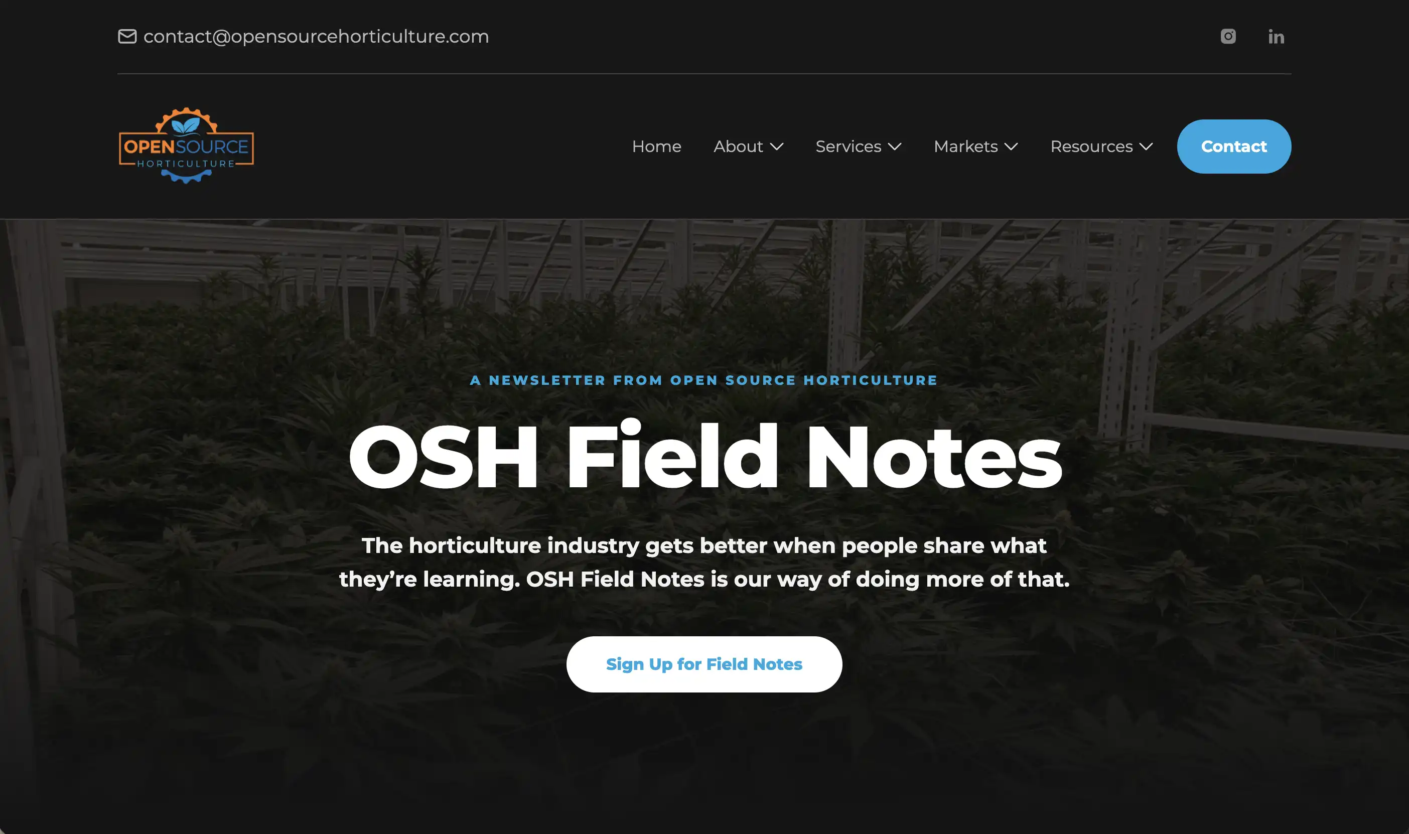 Open Source Horticulture newsletter signup landing page