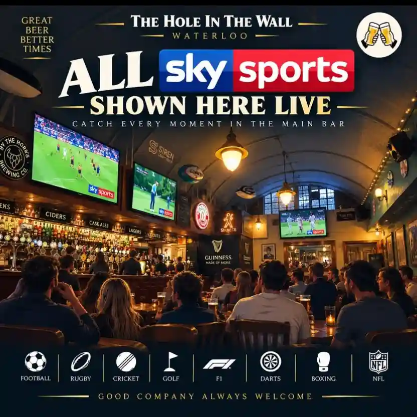 We’re now showing all the biggest live sporting events on Sky Sports! ⚽🍺

Get down to The Hole in the Wall, grab a pint, join the crowd and cheer on your favourite team. Great sport, cold beer and an unbeatable pub atmosphere.

See you at the bar! #skysports#waterloostation#londonblogger#greatbeer#football