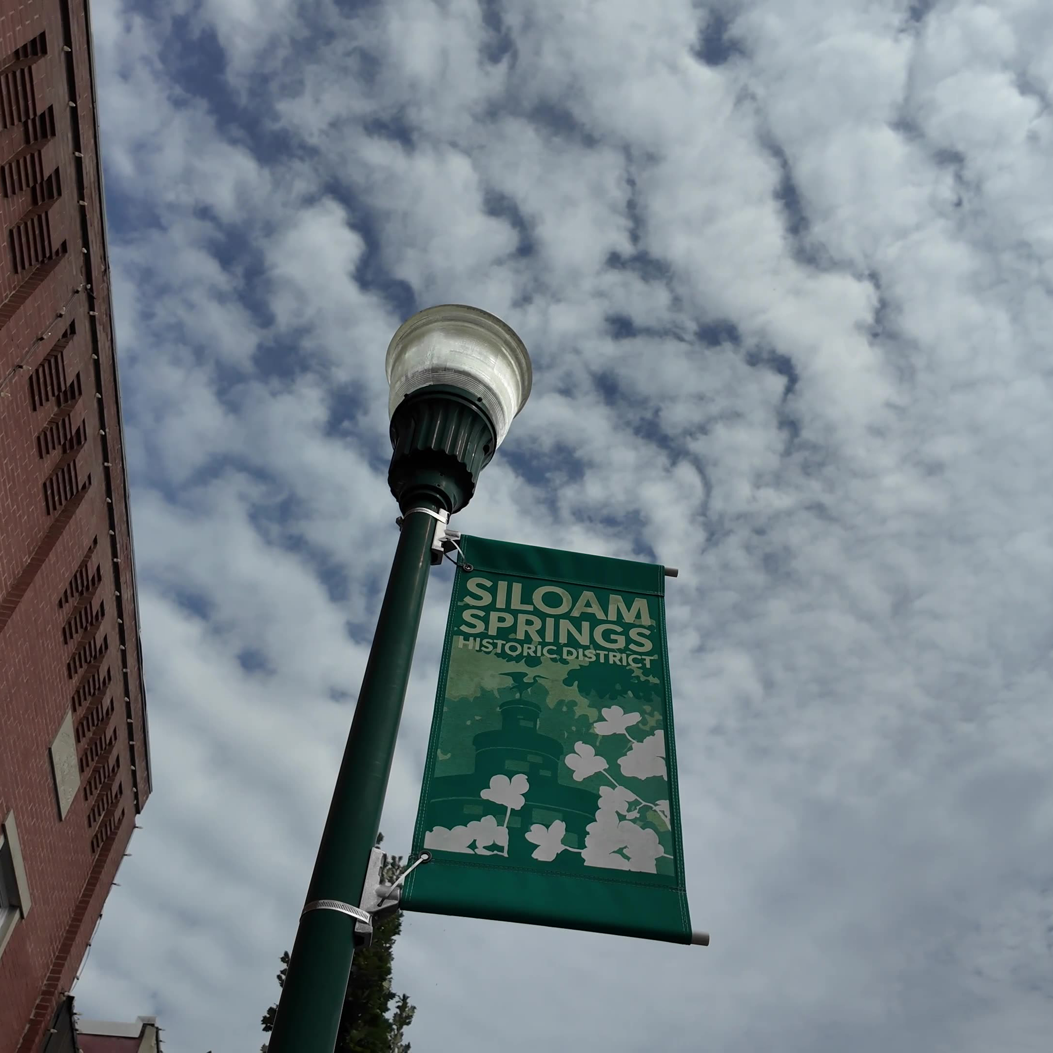 Downtown siloam springs light post and sign