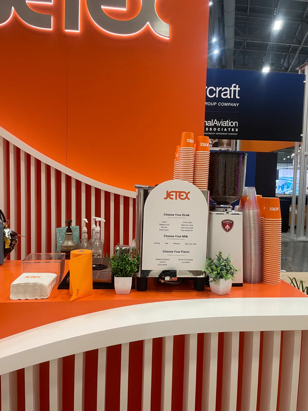 Branded coffee cart at a trade show