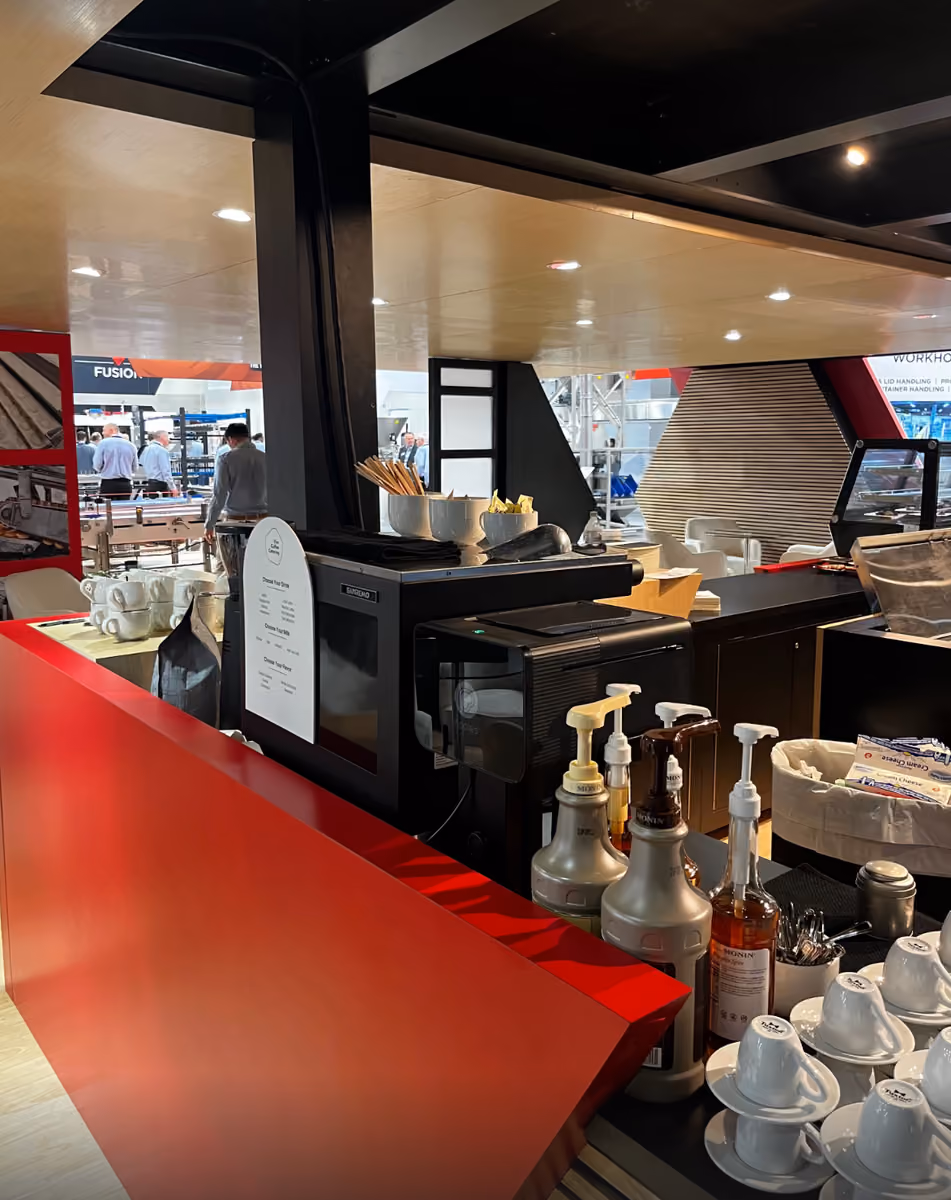 Vim Coffee Catering mobile espresso cart serving guests at a client event
