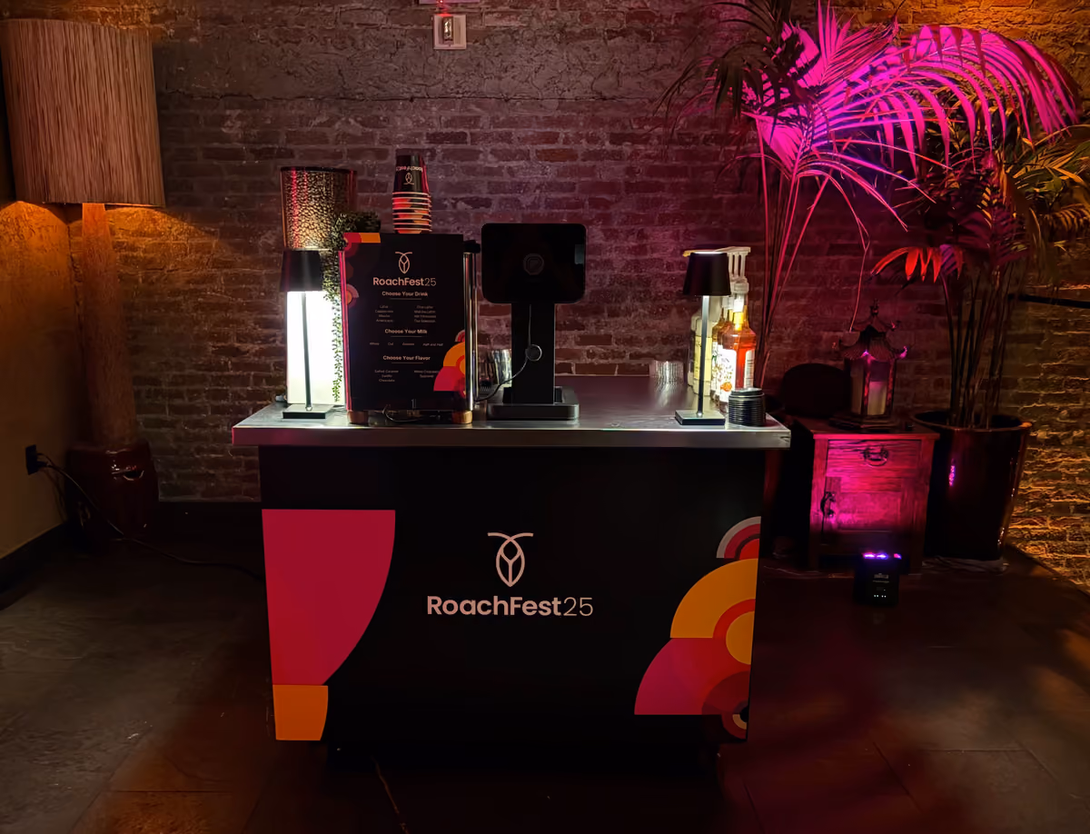 Vim Coffee Catering mobile espresso cart serving guests at a client event