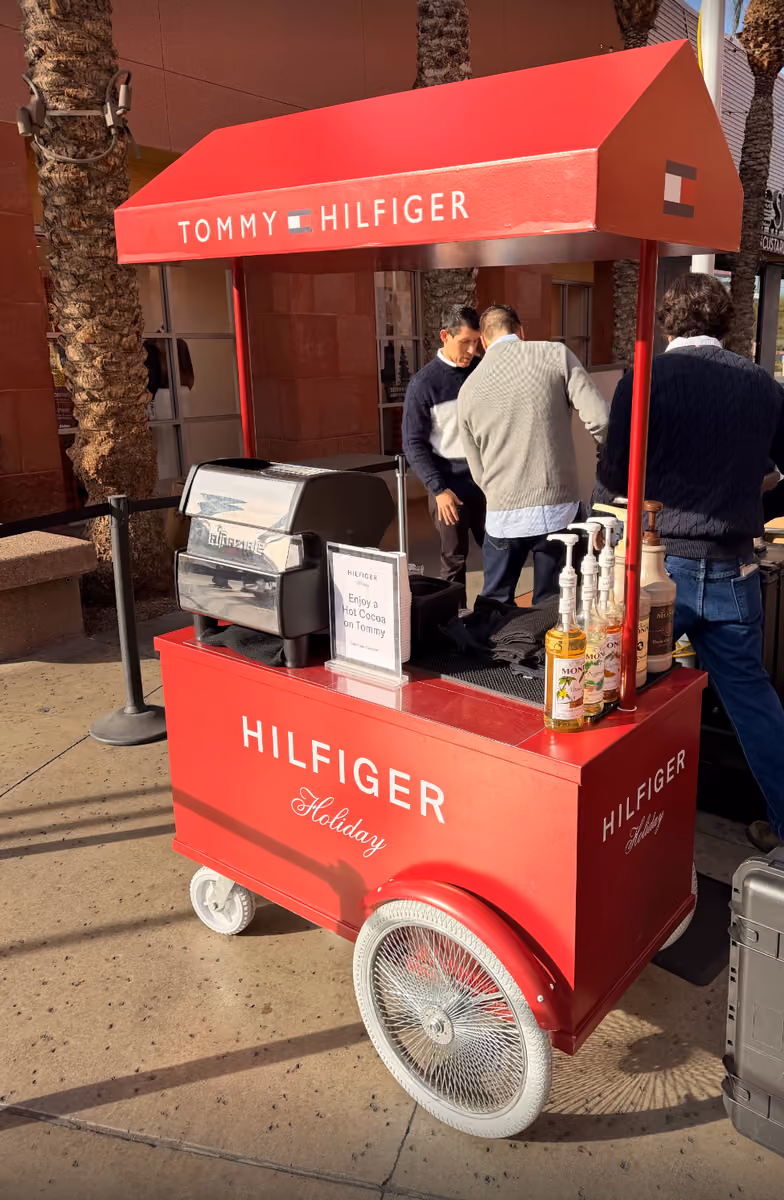 Vim Coffee Catering mobile espresso cart serving guests at a client event