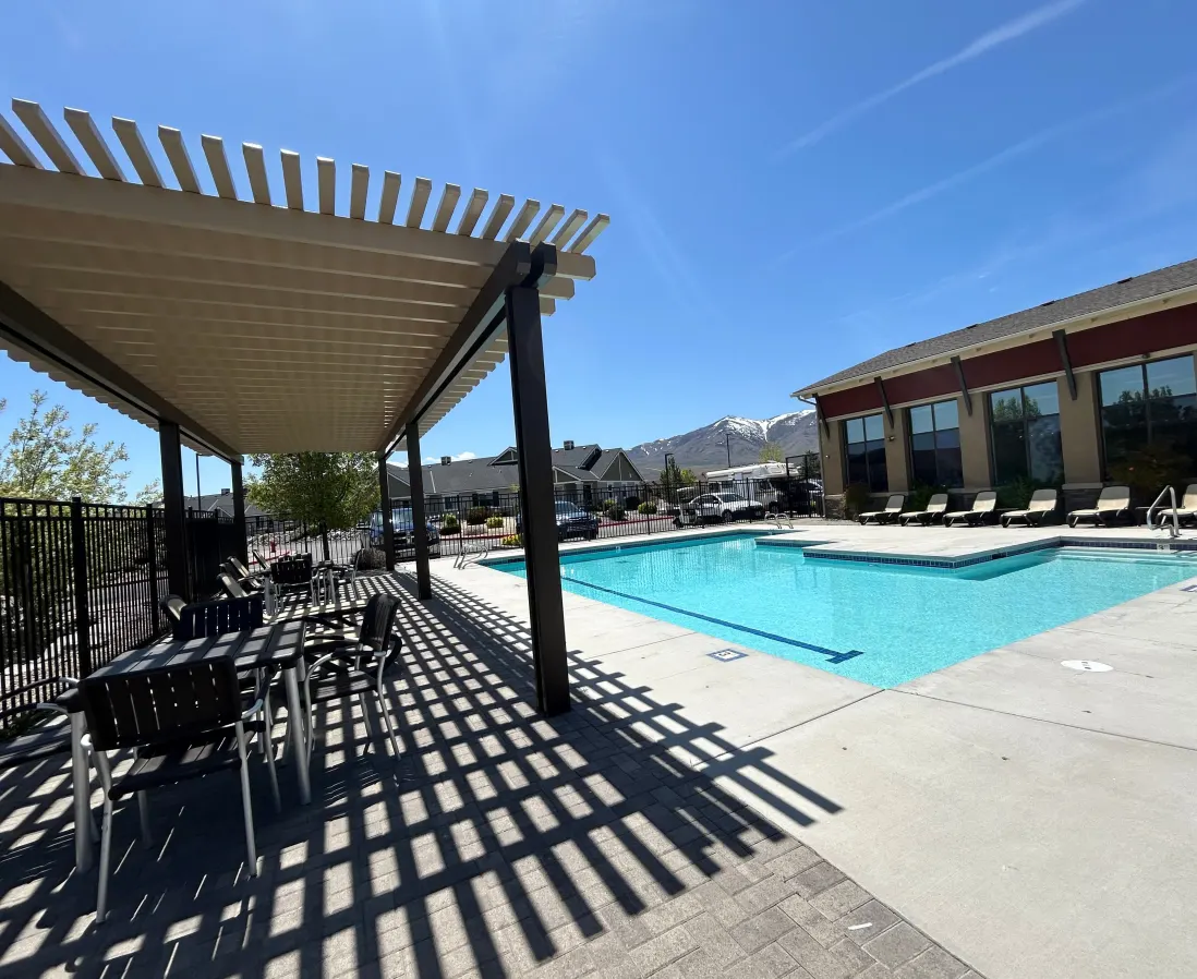 Pool and outdoor area with cabana