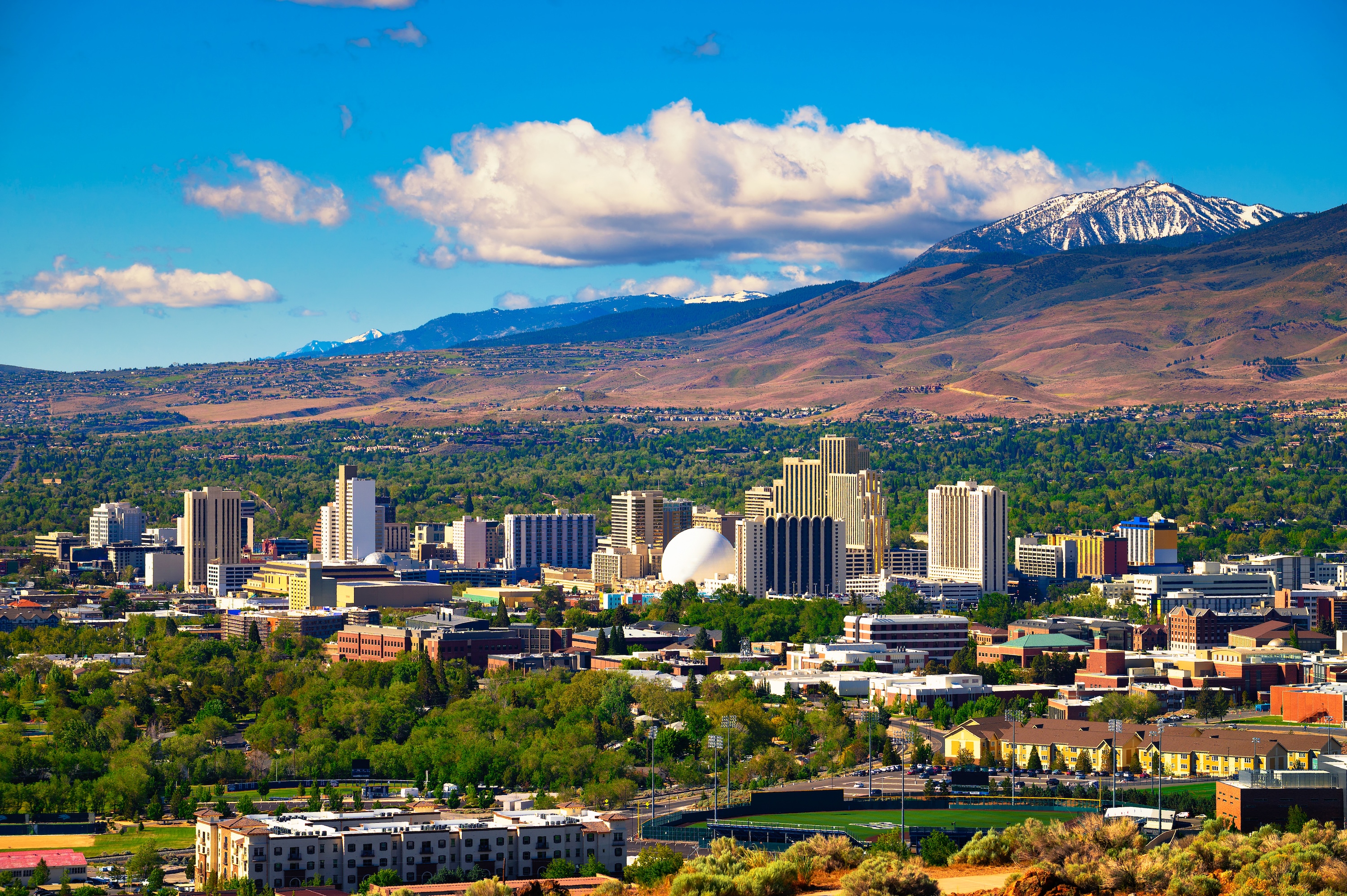 Skyline of reno nevada stock image