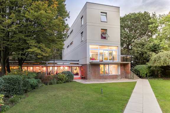 Garden-facing hostel building