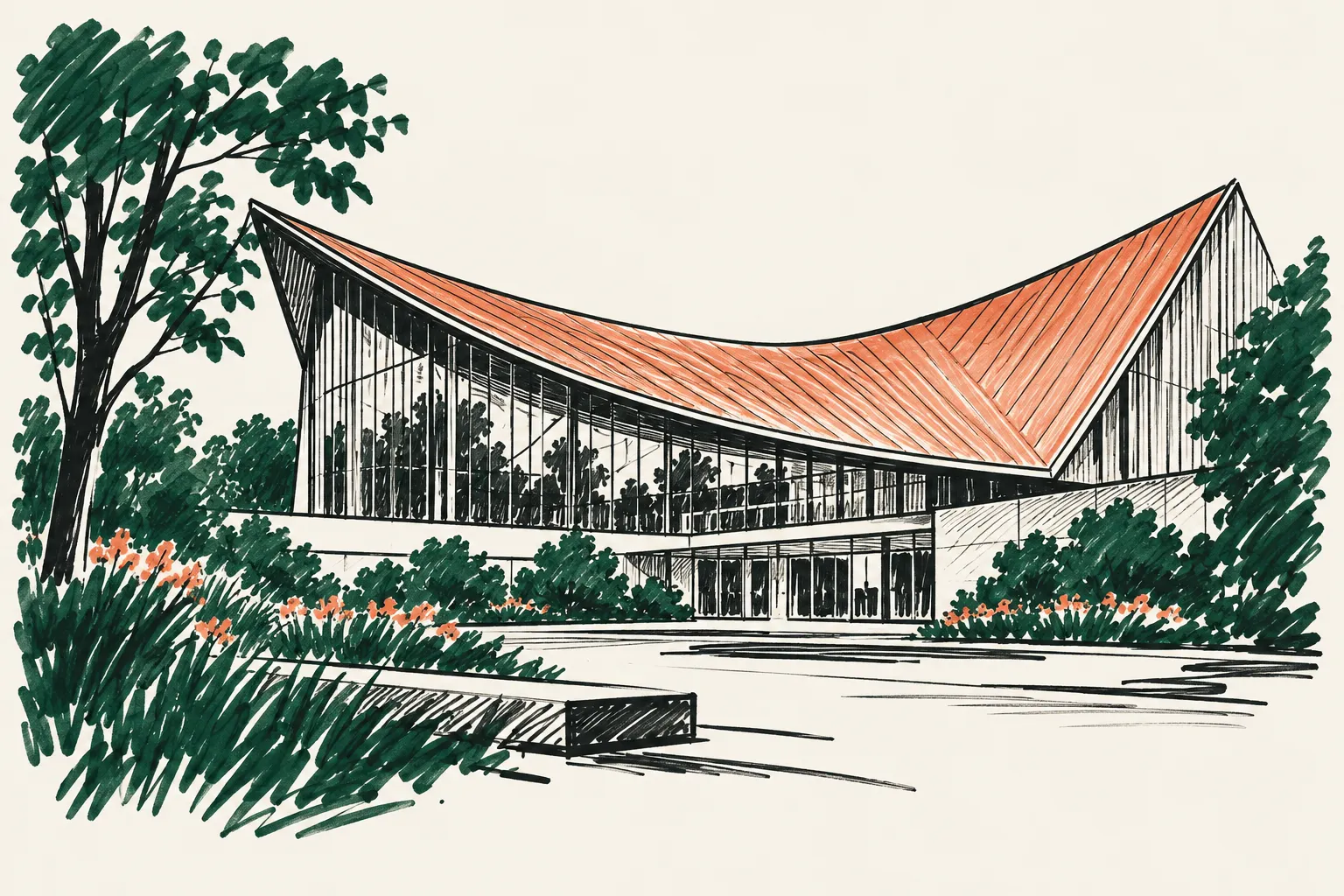 Marker-pen sketch of Design Museum Kensington London
