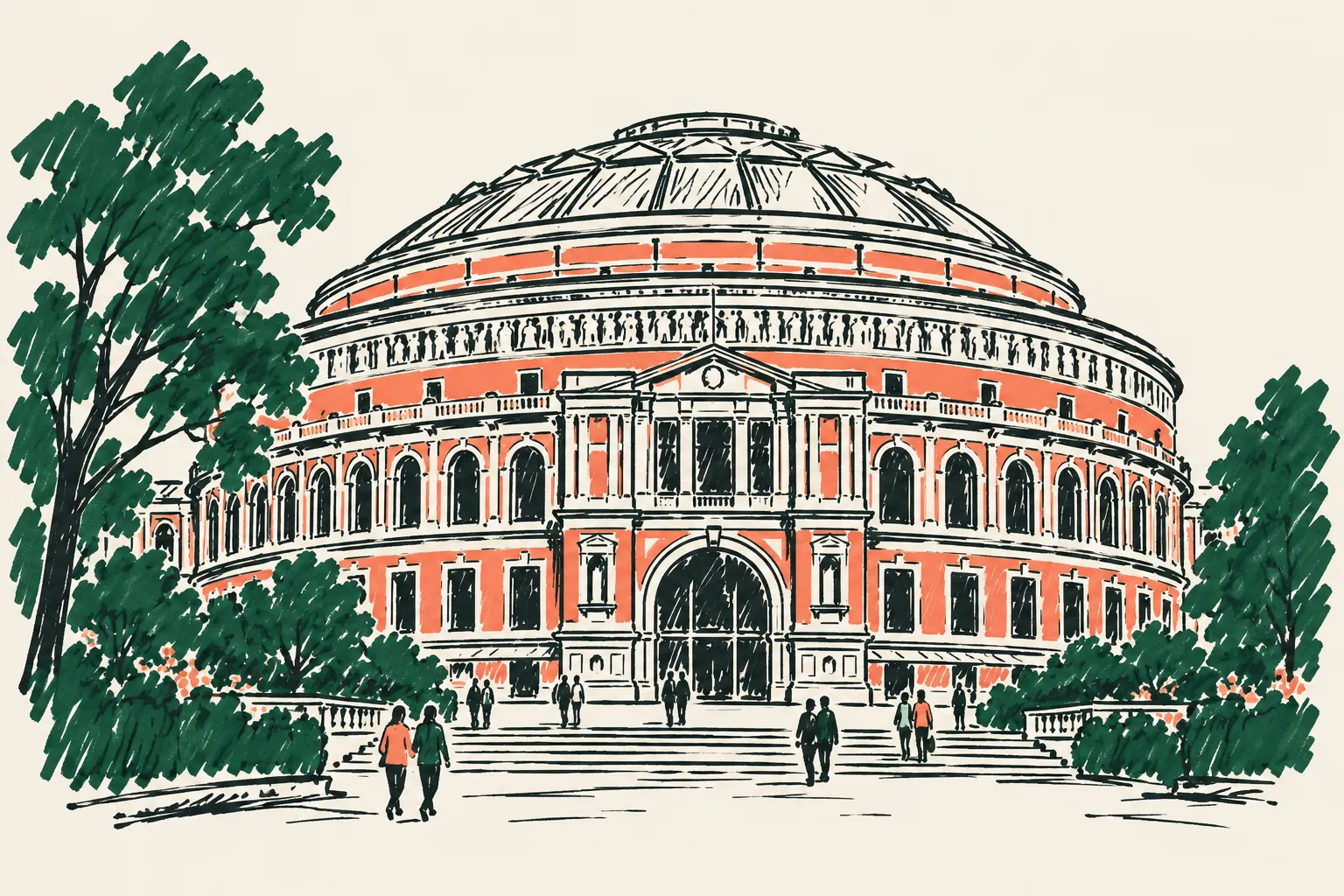 Marker-pen sketch of Royal Albert Hall London