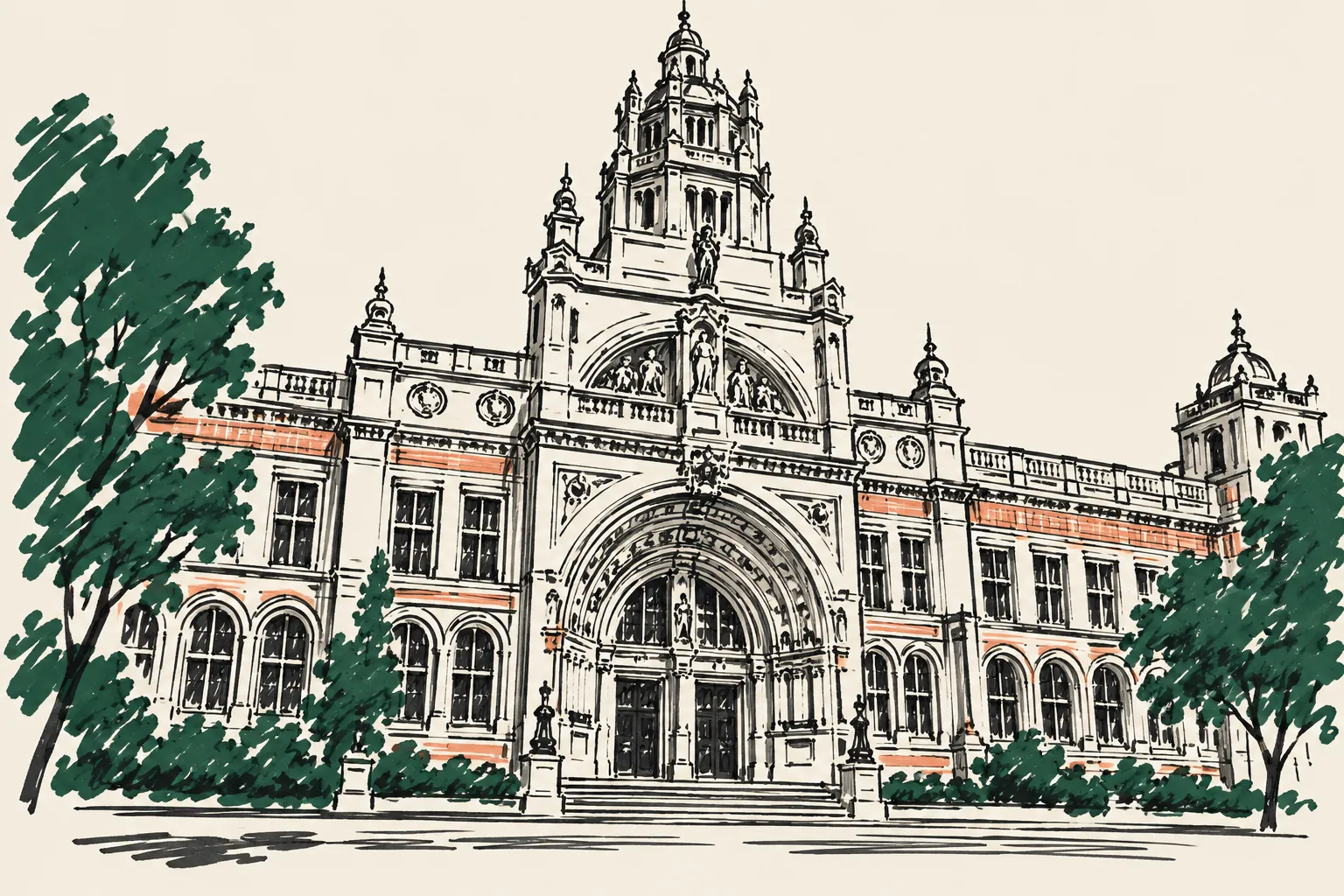 Marker-pen sketch of Victoria and Albert Museum South Kensington London