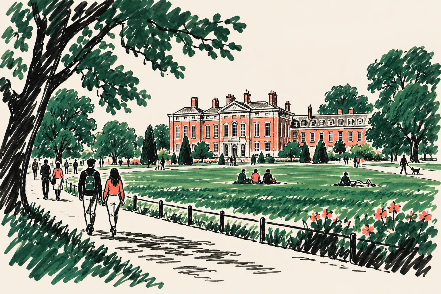 Marker-pen sketch of Kensington Gardens London