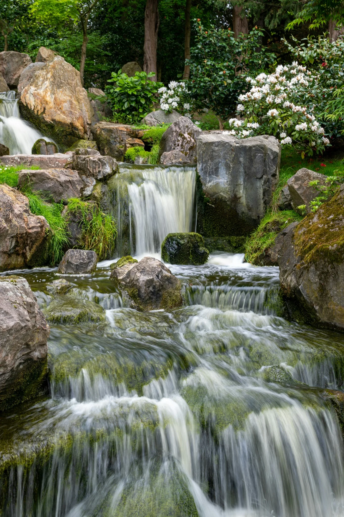 Waterfall and rocks in Kyoto Garden