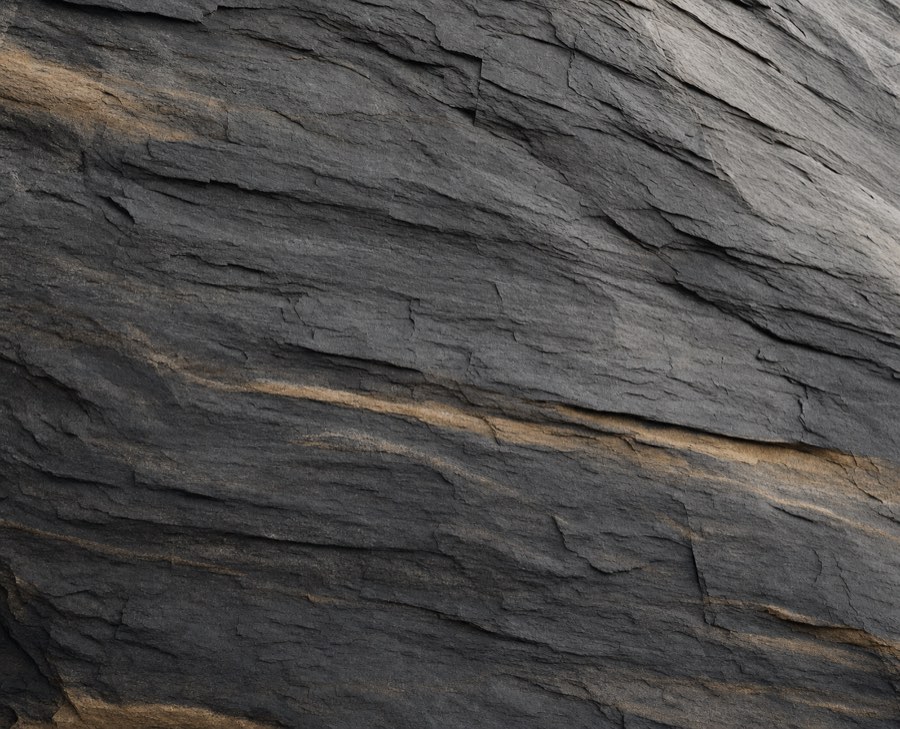 A slate rockface, its bedding planes running diagonally.