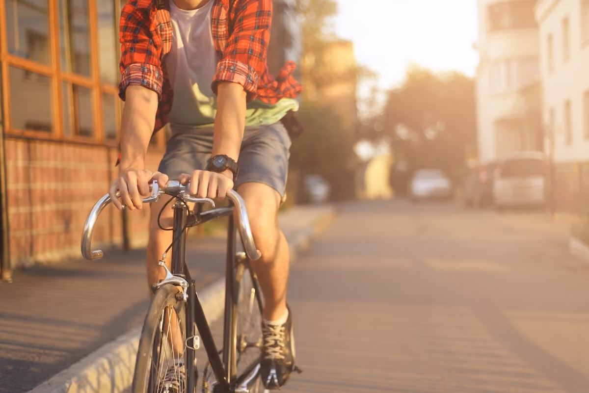 Man on bike in city