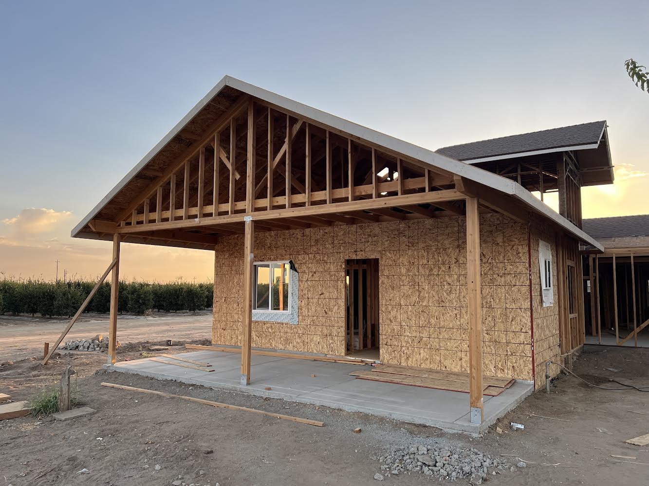 Construction progress photograph — wood framing for a house reconstruction on Road 124 in Cutler.