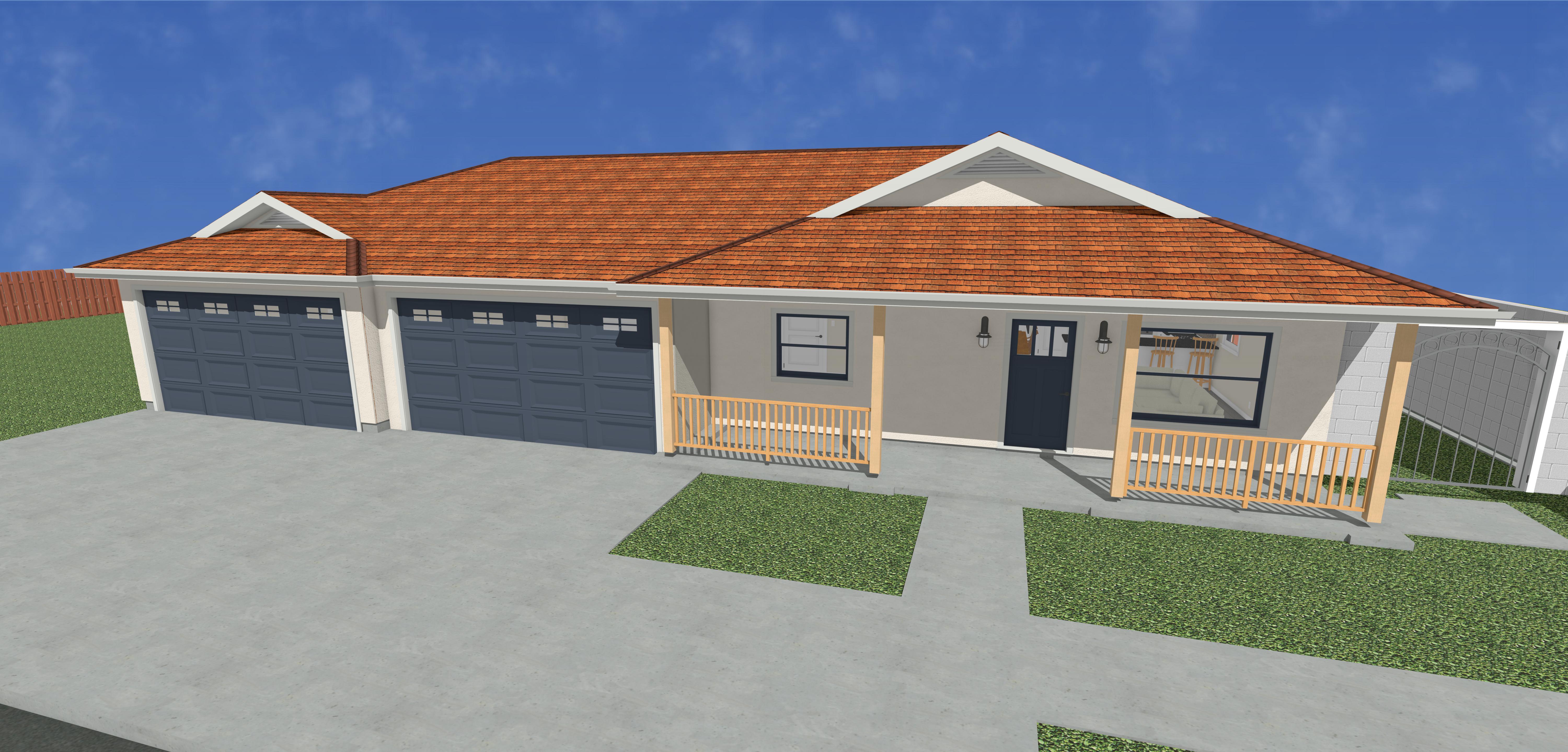Design rendering — duplex remodel in Sanger; not a construction photograph.