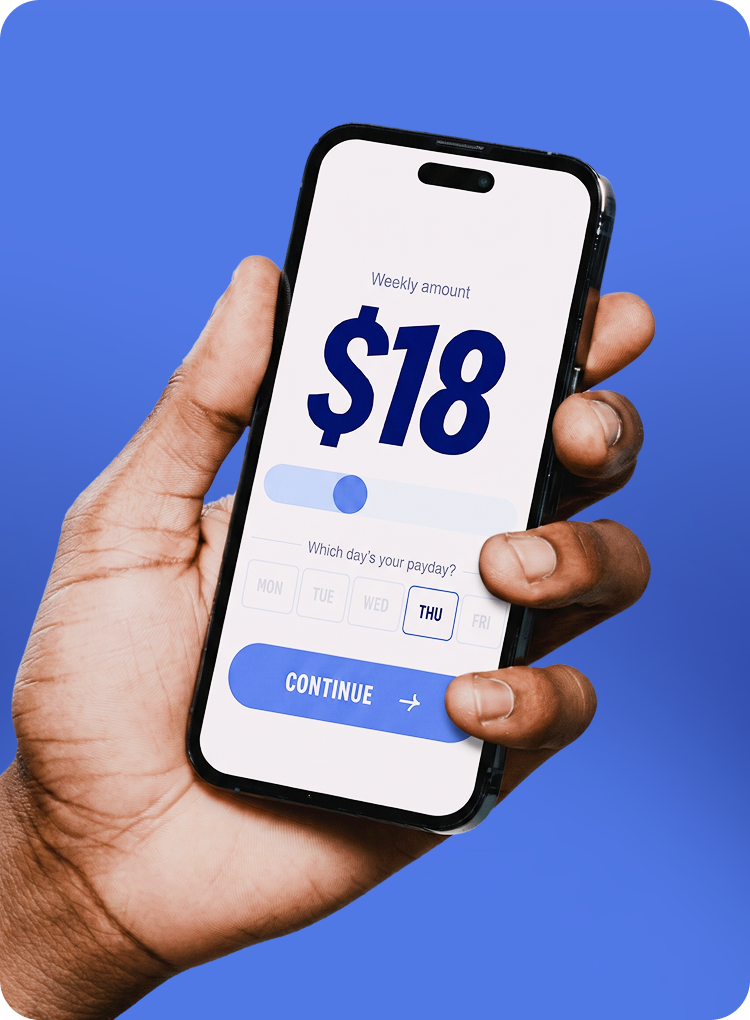 Hand holding phone showing weekly amount screen