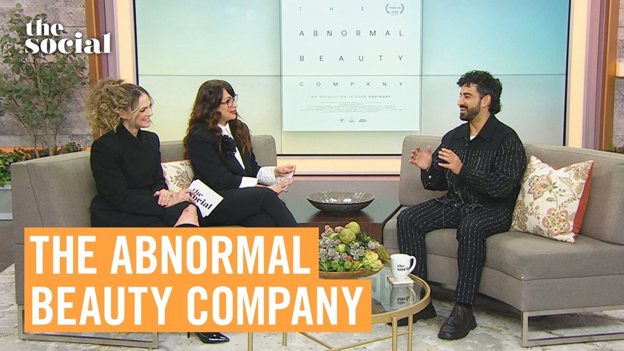 Aref Mahabadi talks about The Abnormal Beauty Company on the set of The Social, with the film's poster on screen behind them
