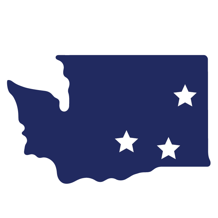 Map of Washington state with three stars marking the Spokane, Yakima and Walla Walla offices.