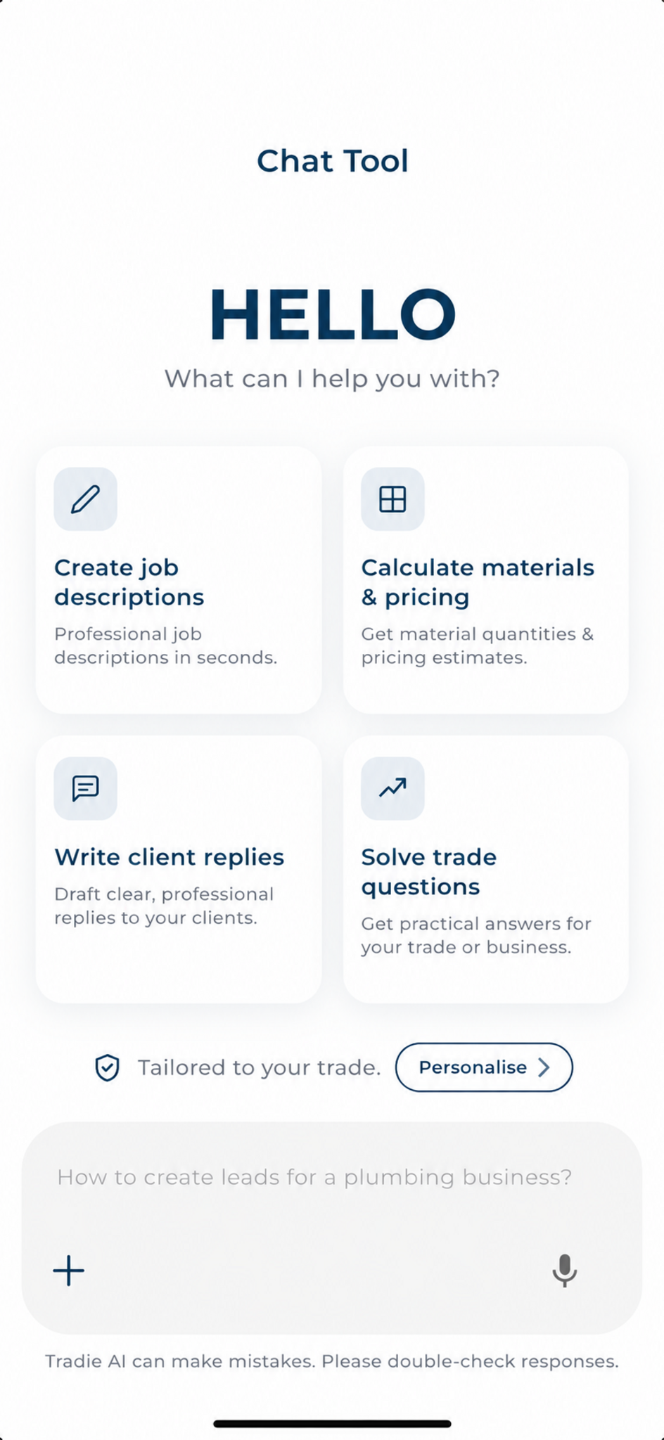 Tradie AI Chat Tool conversation interface