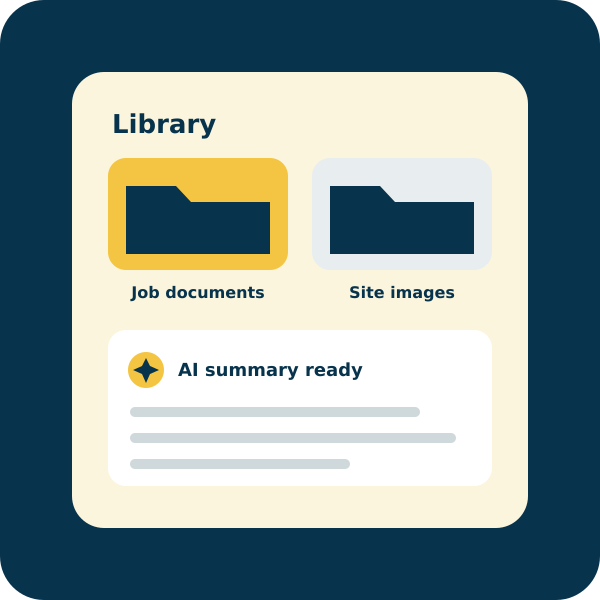 Tradie AI Library organising documents, images, lists and conversations