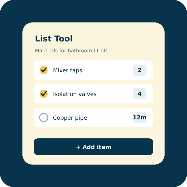 Tradie AI List Tool for materials, tasks and checklists