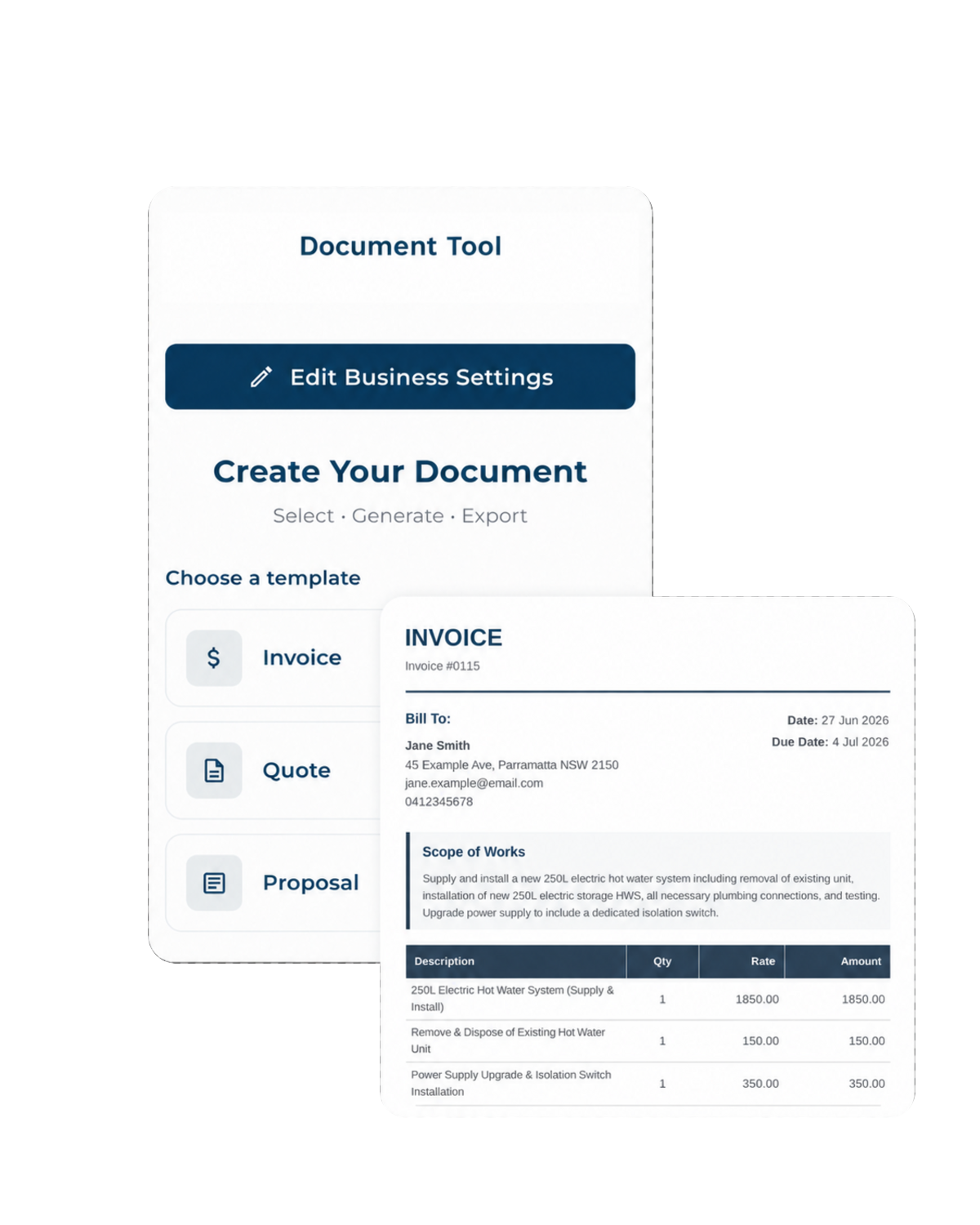 Tradie AI quote, invoice and proposal document tools