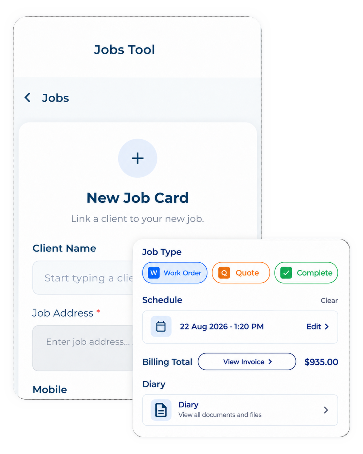 Tradie AI jobs and client management interface