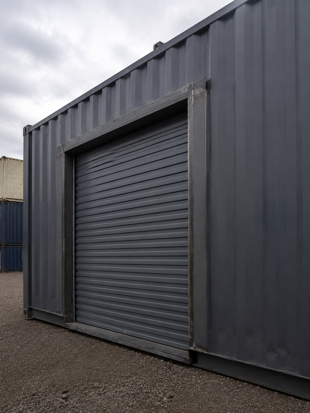 Container side wall with a newly installed roll-up door