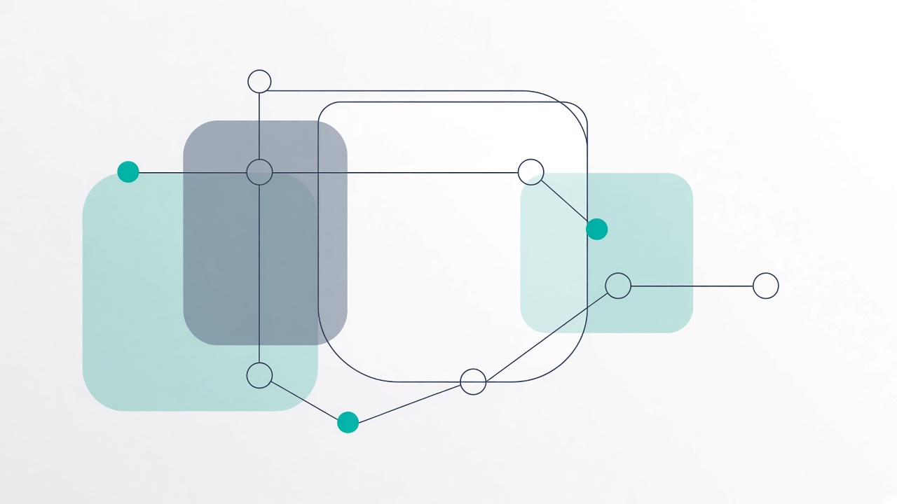 Abstract connected systems diagram in teal and slate