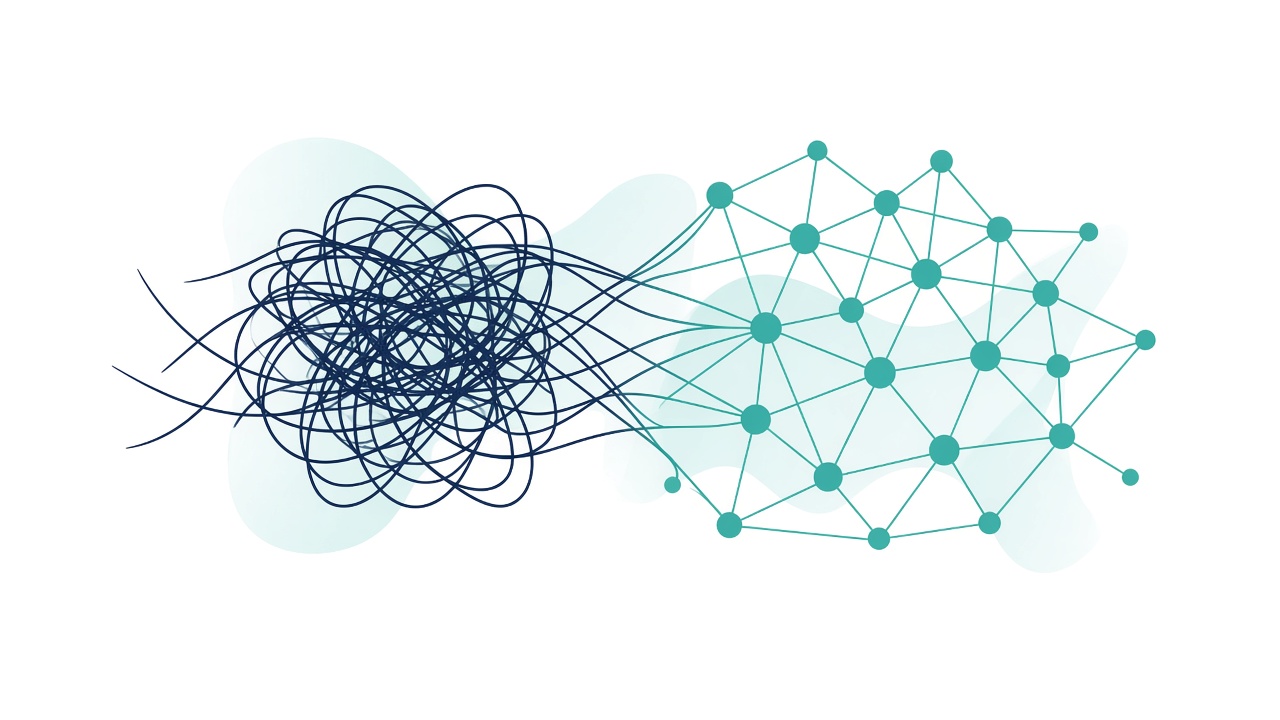 Abstract chaos-to-order visual for operational bottleneck relief