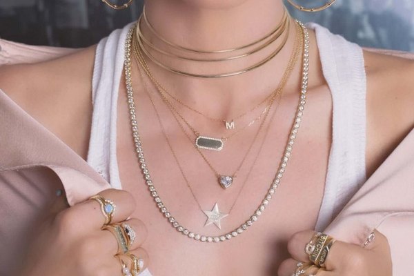 Layered gold necklaces from Melinda Maria