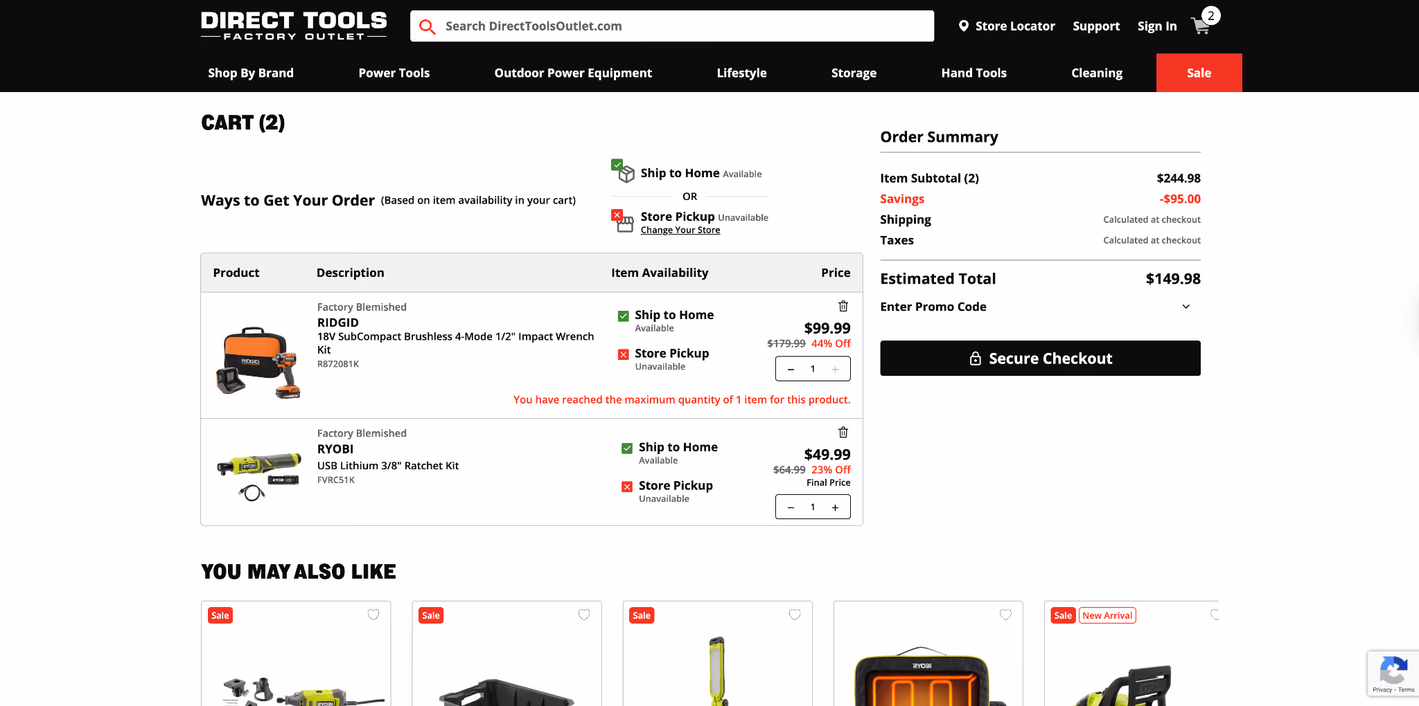 Direct Tools Factory Outlet Cart Page Screenshot