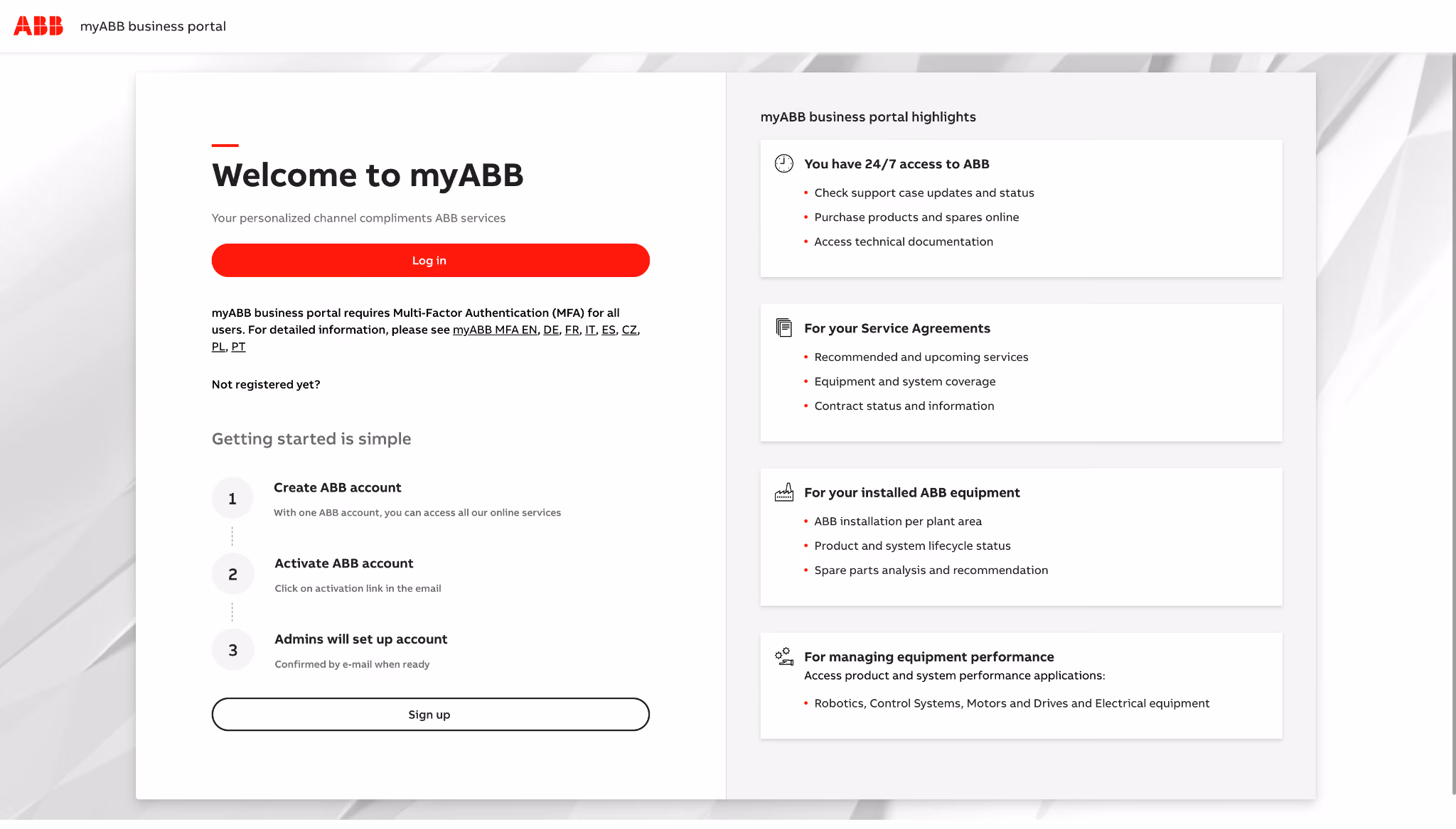 ABB Registration Page Screenshot