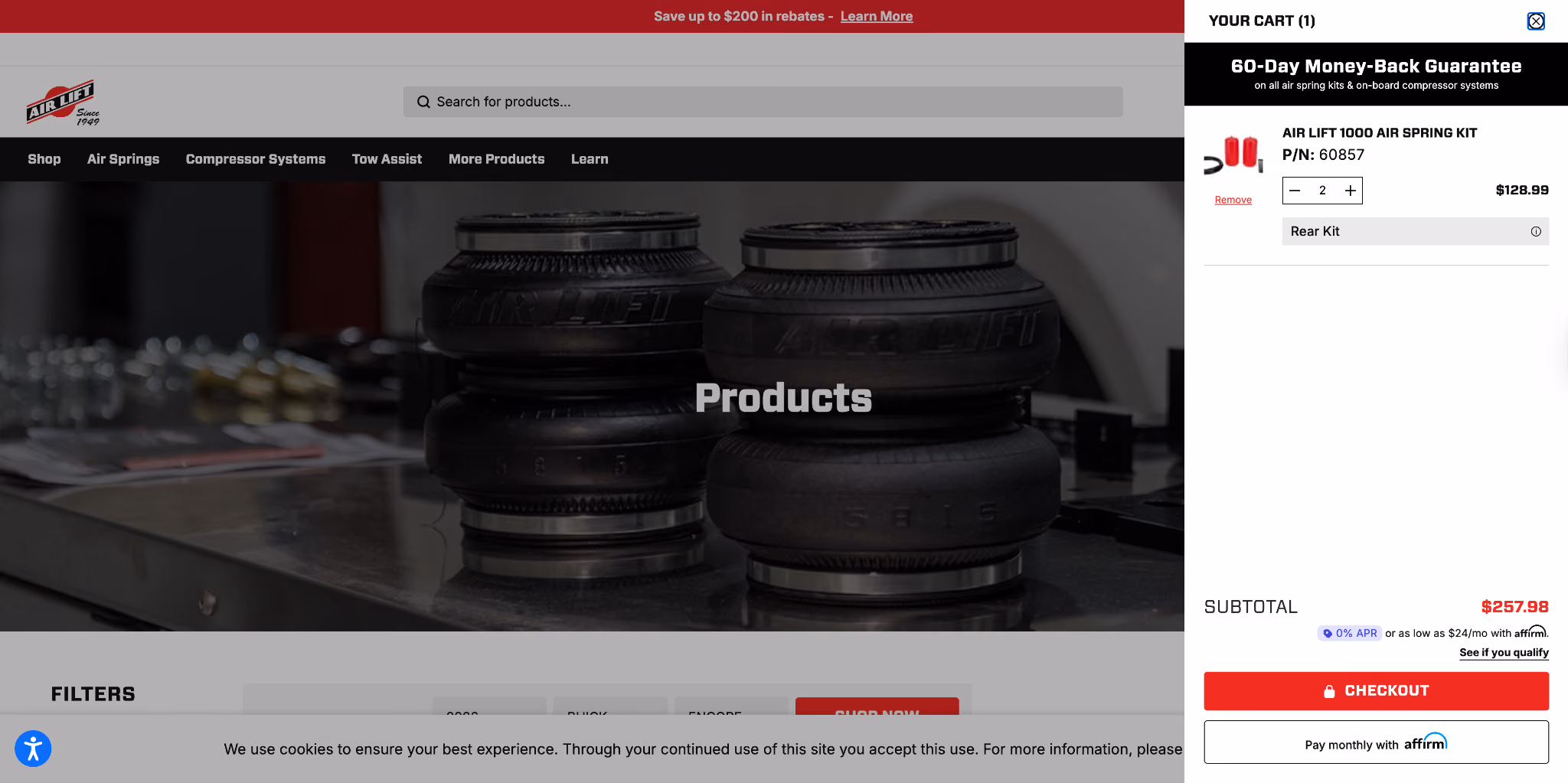 Air Lift Company Checkout Screenshot