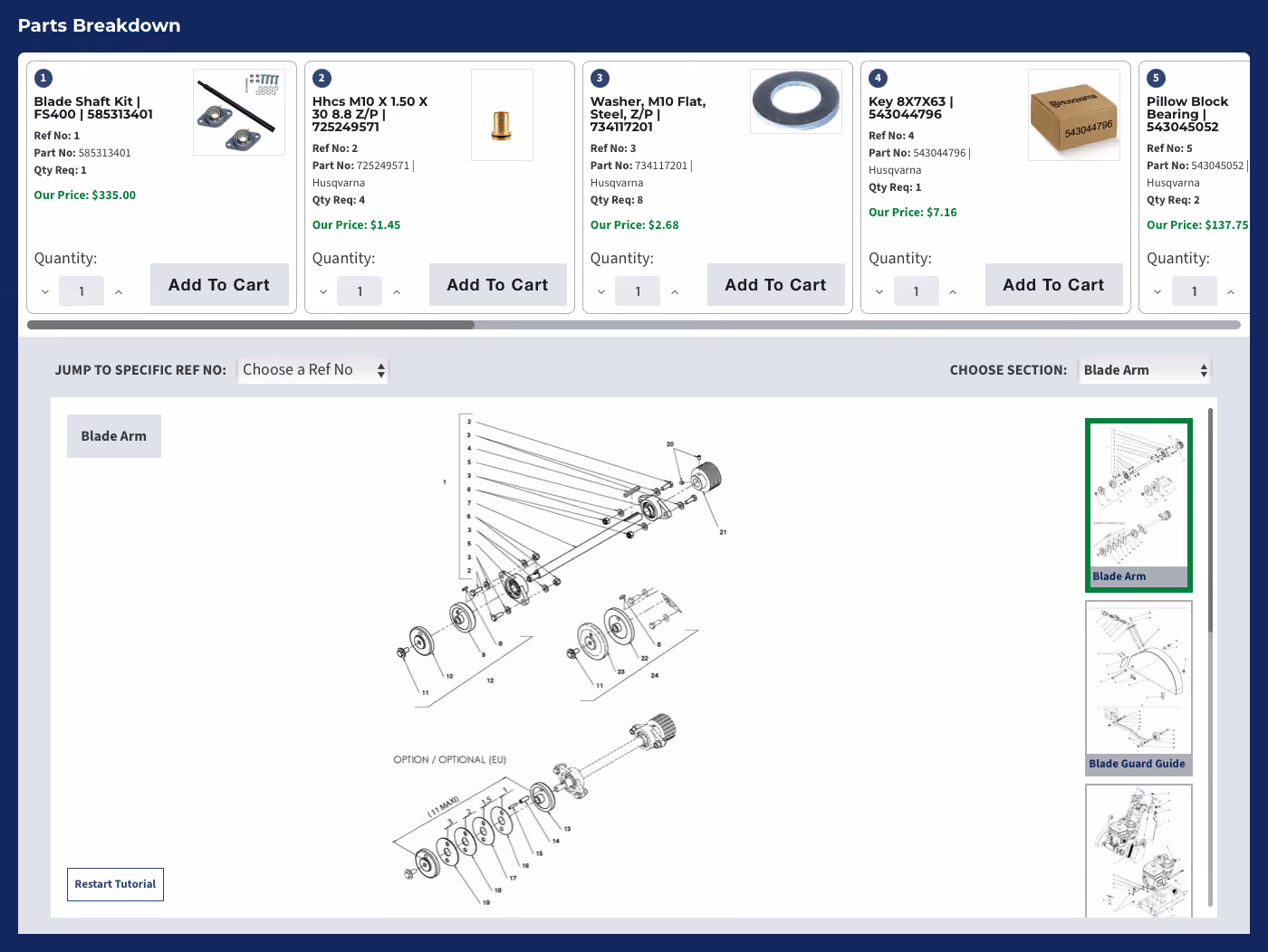 Desktop Screenshot of the Web Page with The Parts Finder Component