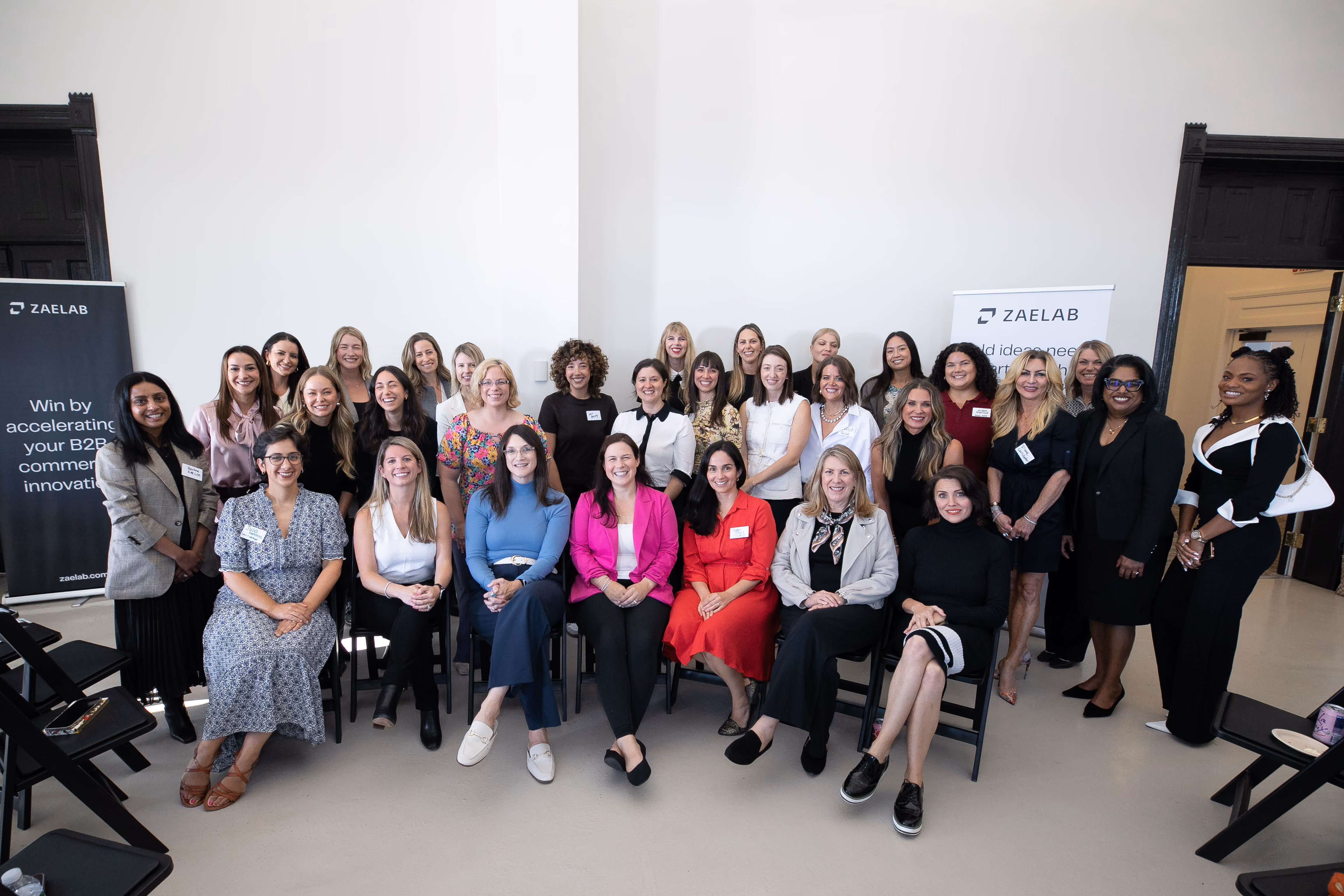 A groupd photo of all the event attendees at Women in B2B: the Thought Leadership Collective 2025 hosted d in Chicago by Zaelab